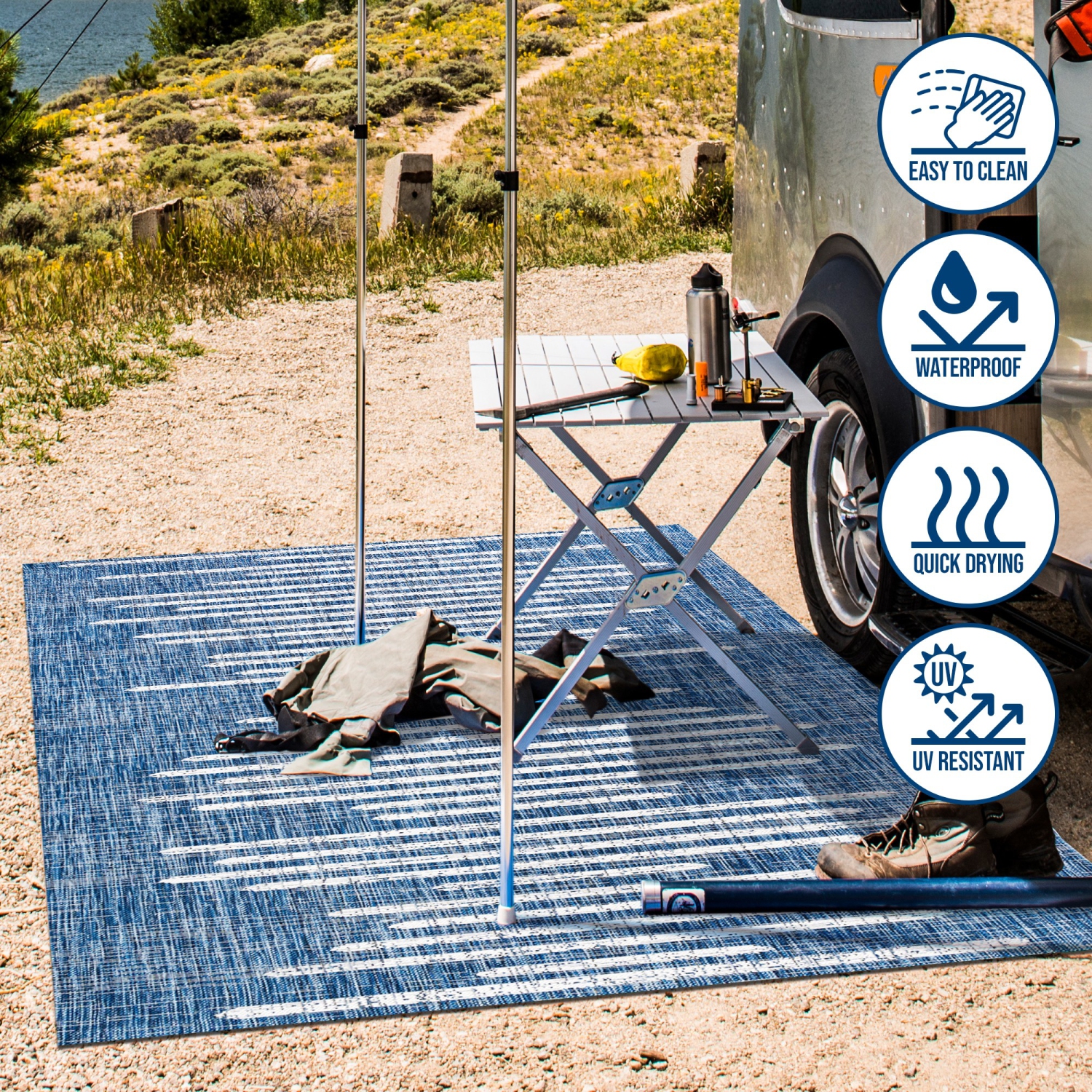 Tapis d'intérieur/d'extérieur à rayures géométriques Zolak Berber