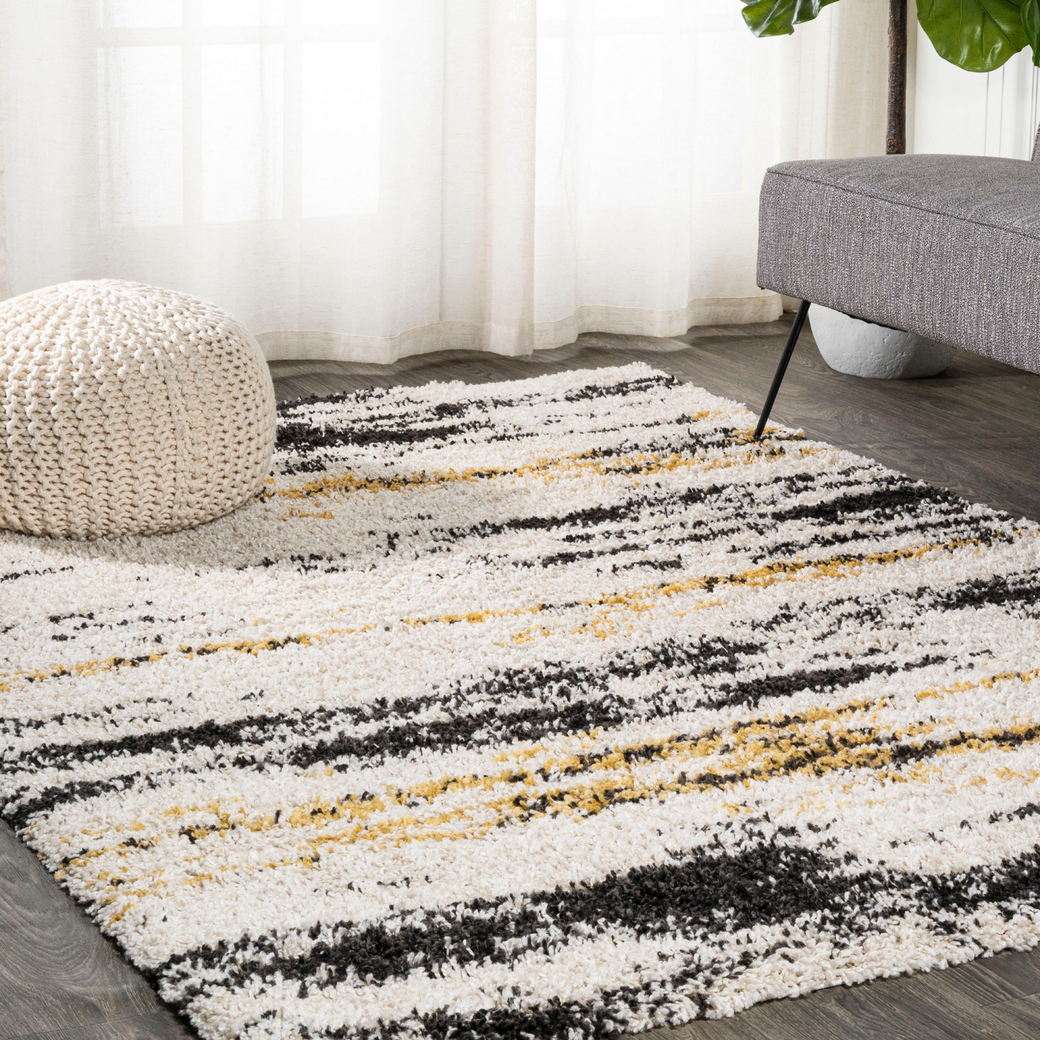 Tapis à poils longs moderne Bold Strie Nova