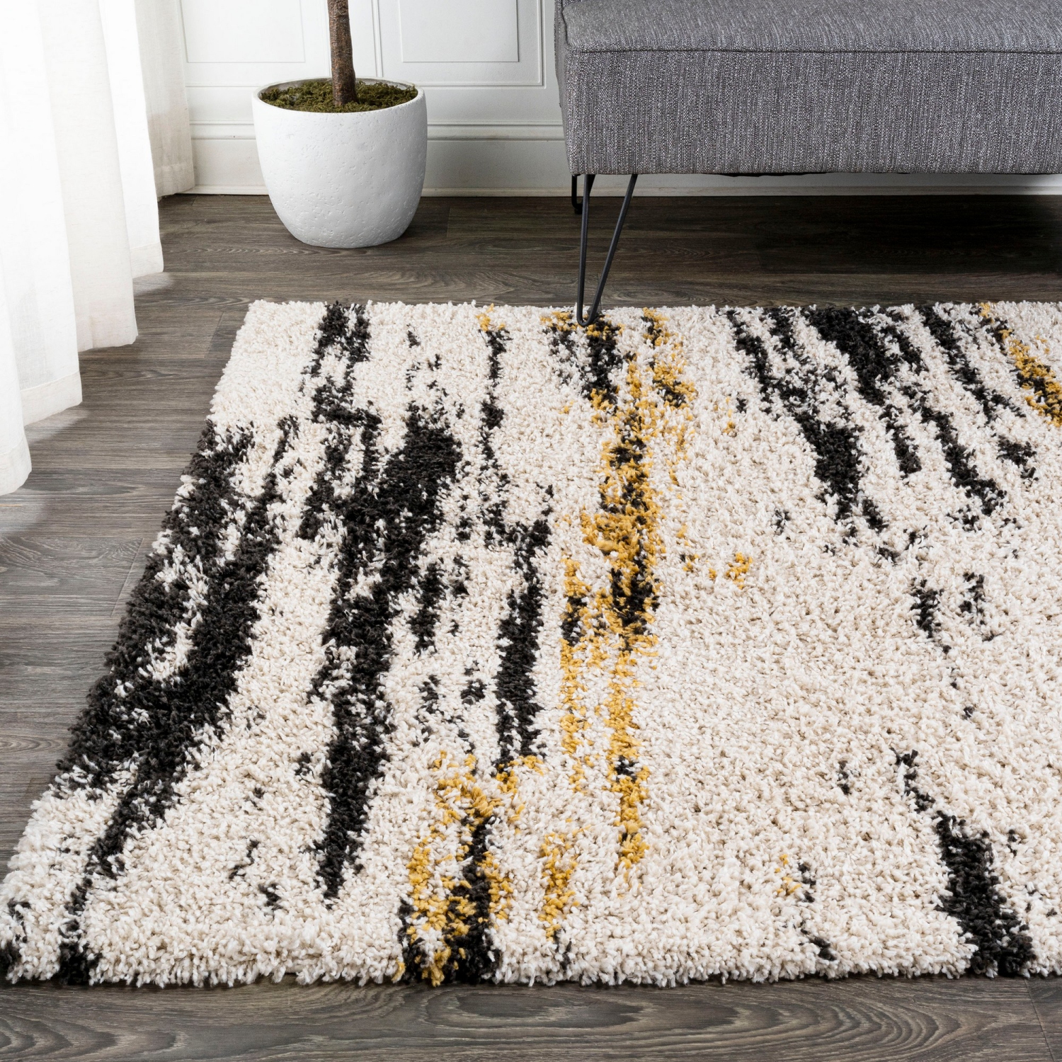 Tapis à poils longs moderne Bold Strie Nova