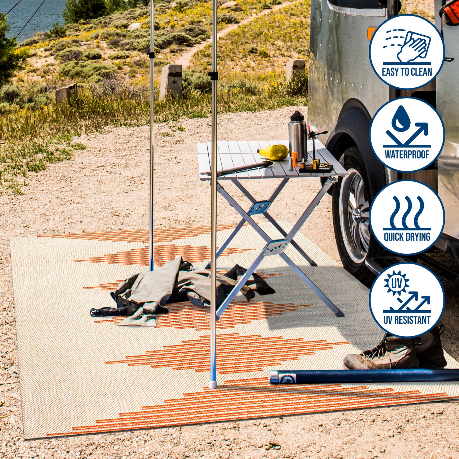 Tapis d'intérieur/d'extérieur à rayures diamantées Vinales