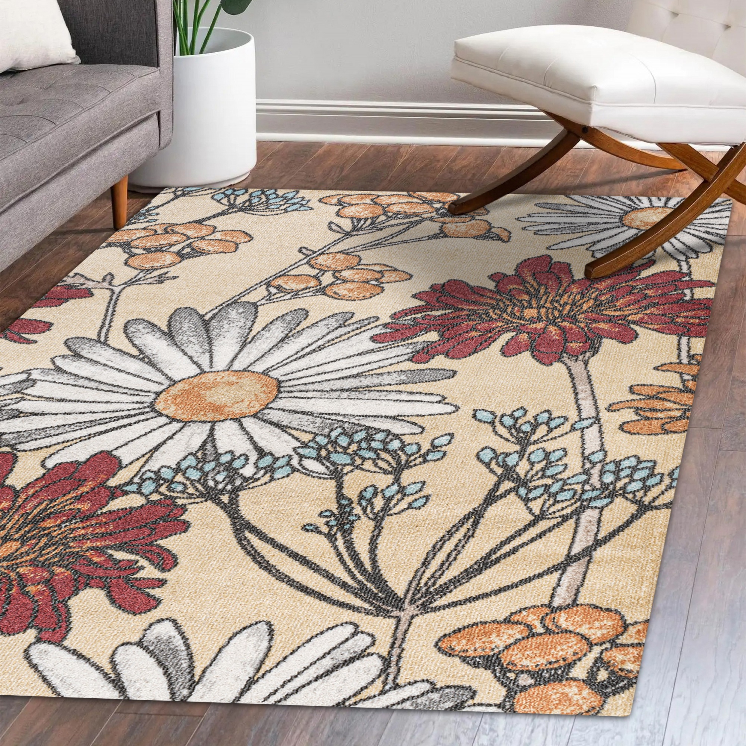 tapis moderne à fleurs sauvages et botaniques Dizi