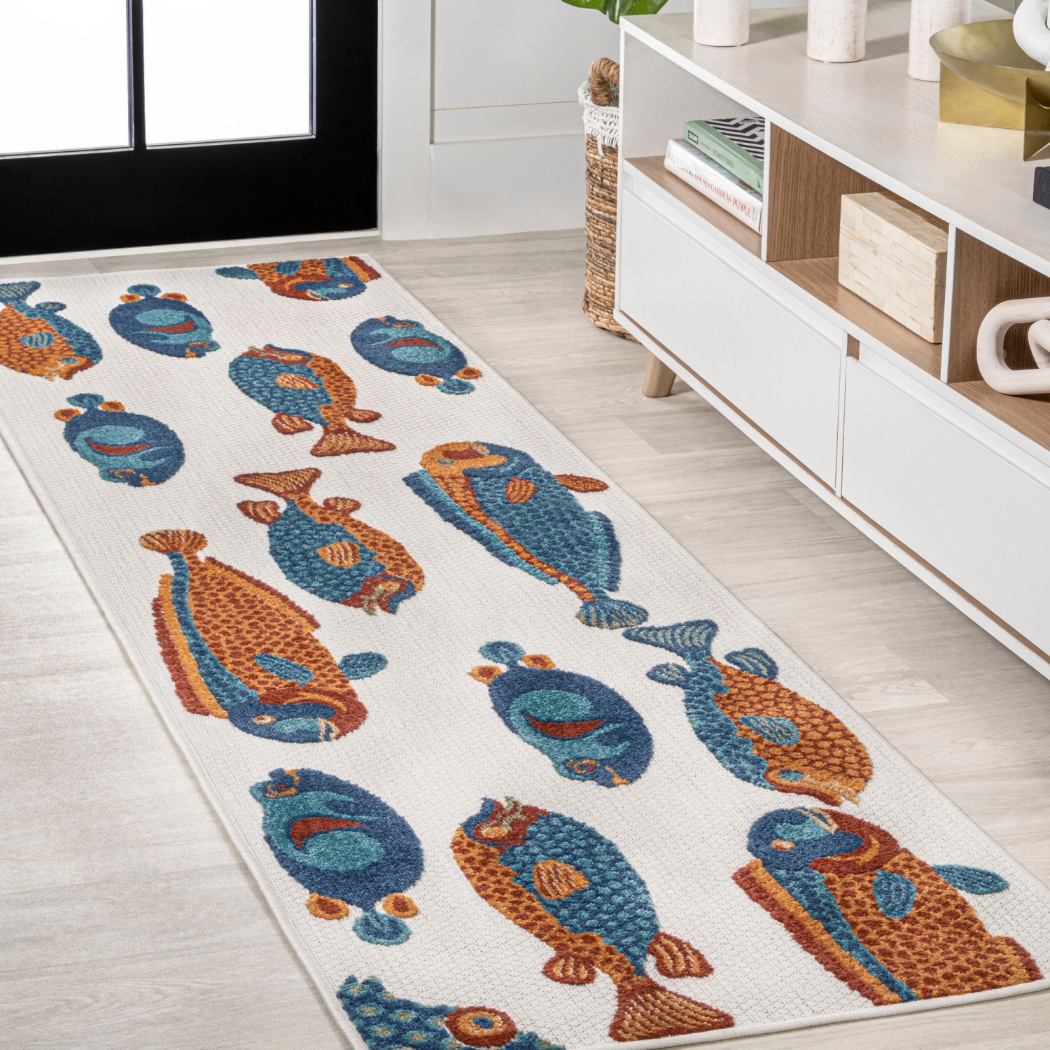 tapis moderne Algarve Fish, intérieur/extérieur, haut-bas