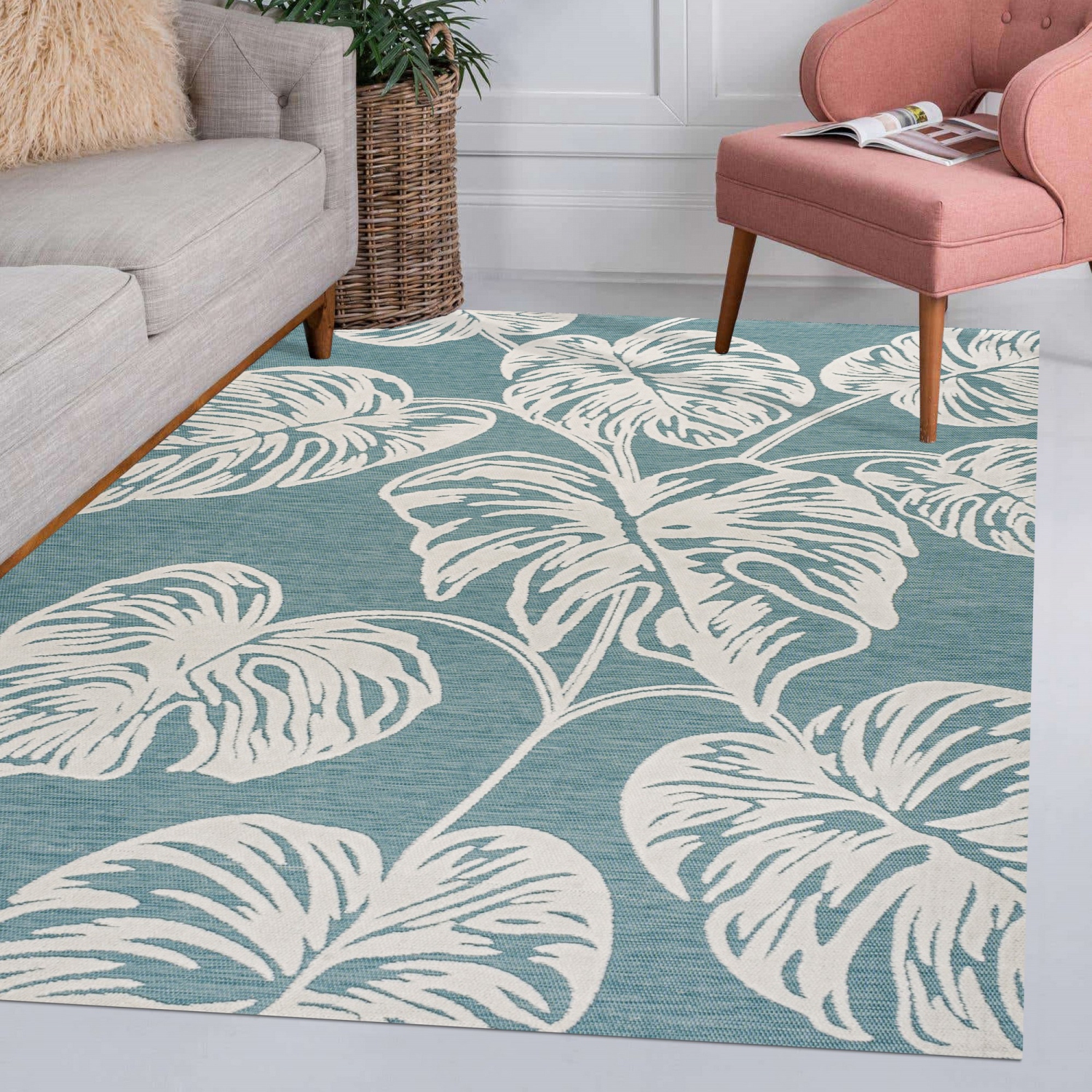Tobago High-Low Two Tone Monstera Leaf Area Rug