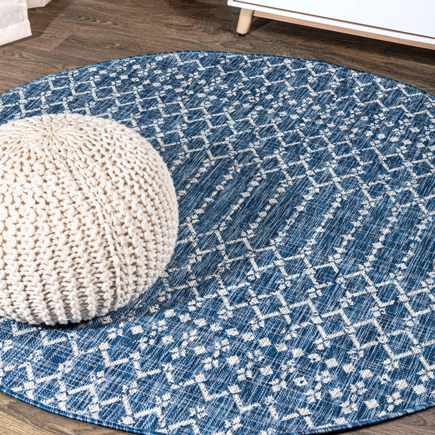 Ourika Moroccan Geometric Textured Weave Indoor/Outdoor Round Rug