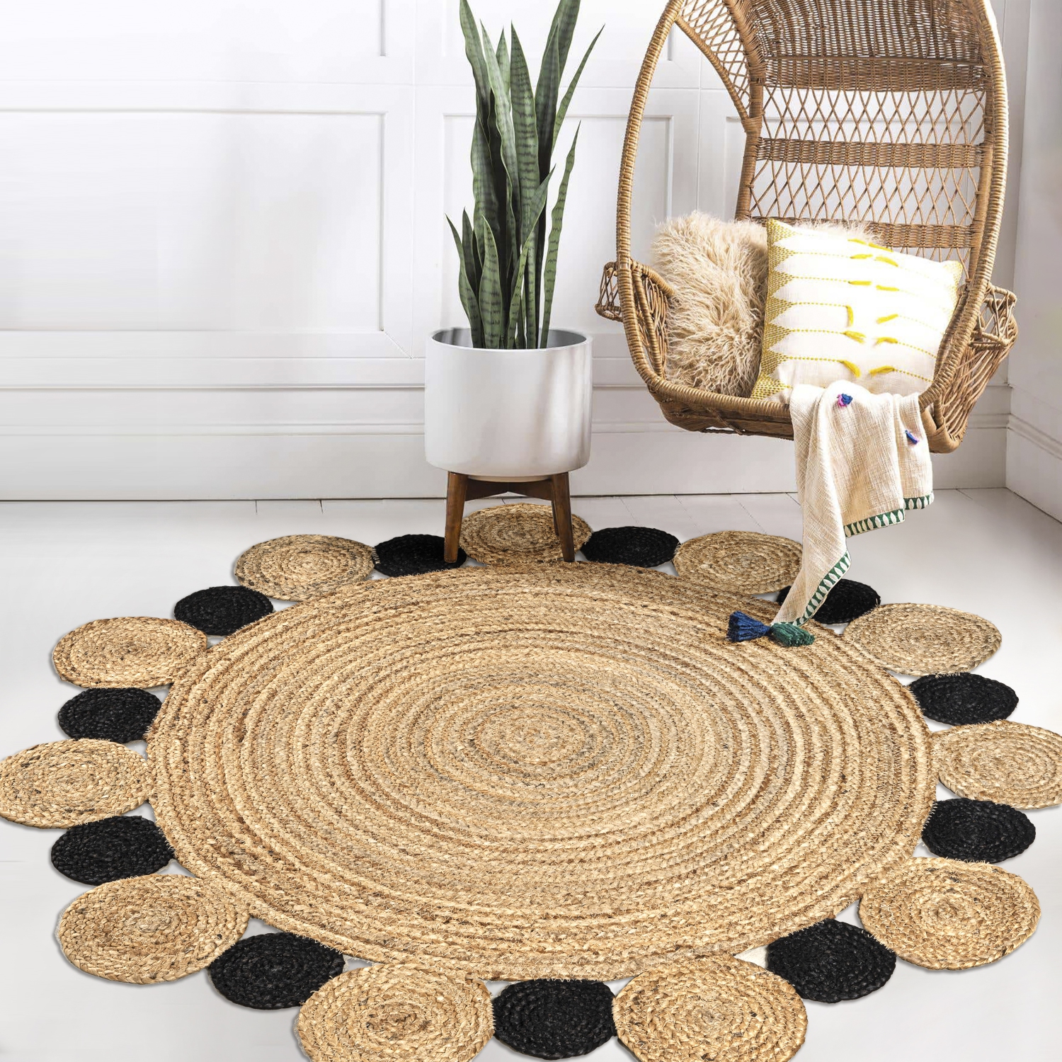 Ayana Two Tone Jute Hippy Circle Area Rug
