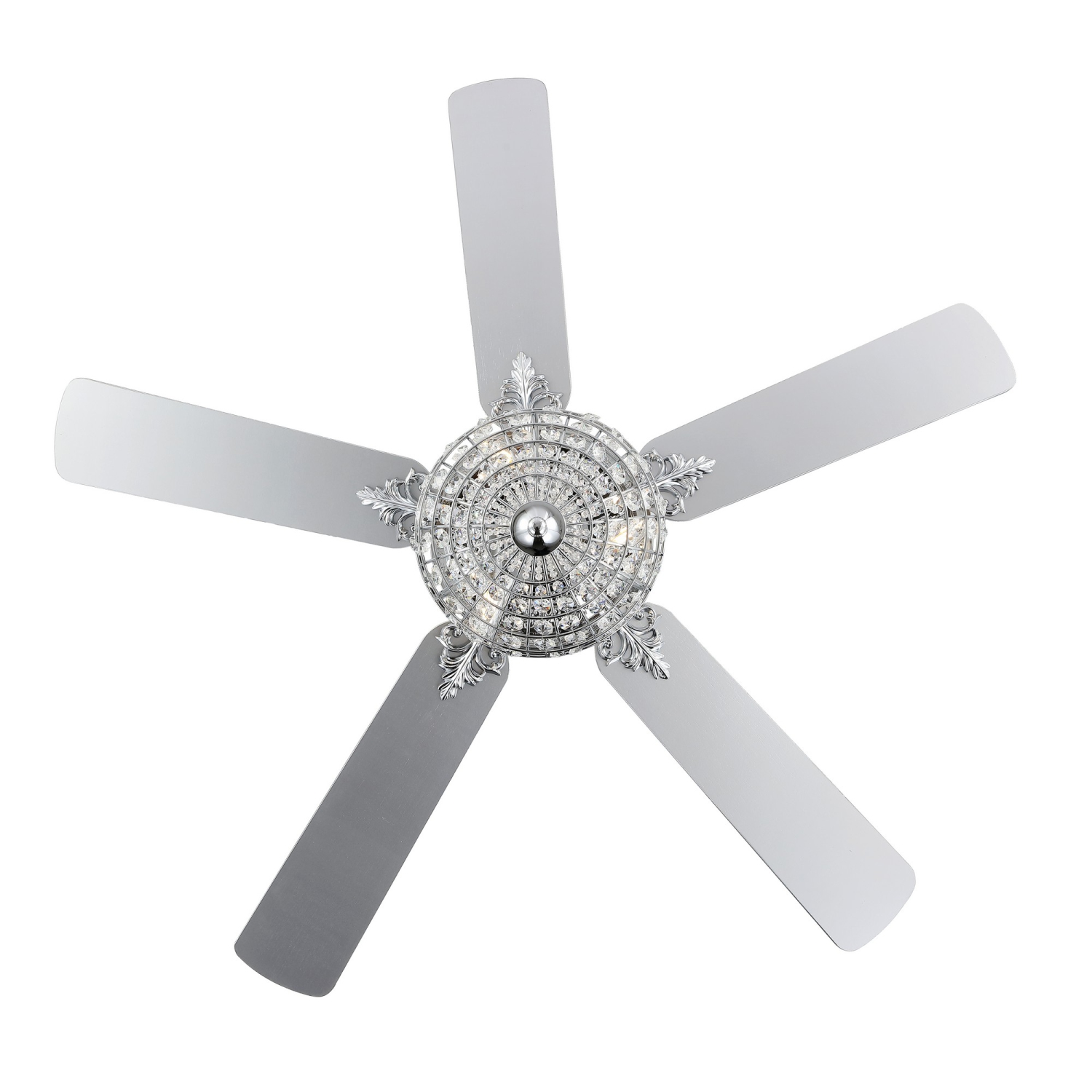 Ventilateur de plafond à DEL avec télécommande et abat-jour en dôme en cristal classique Mandy Glam