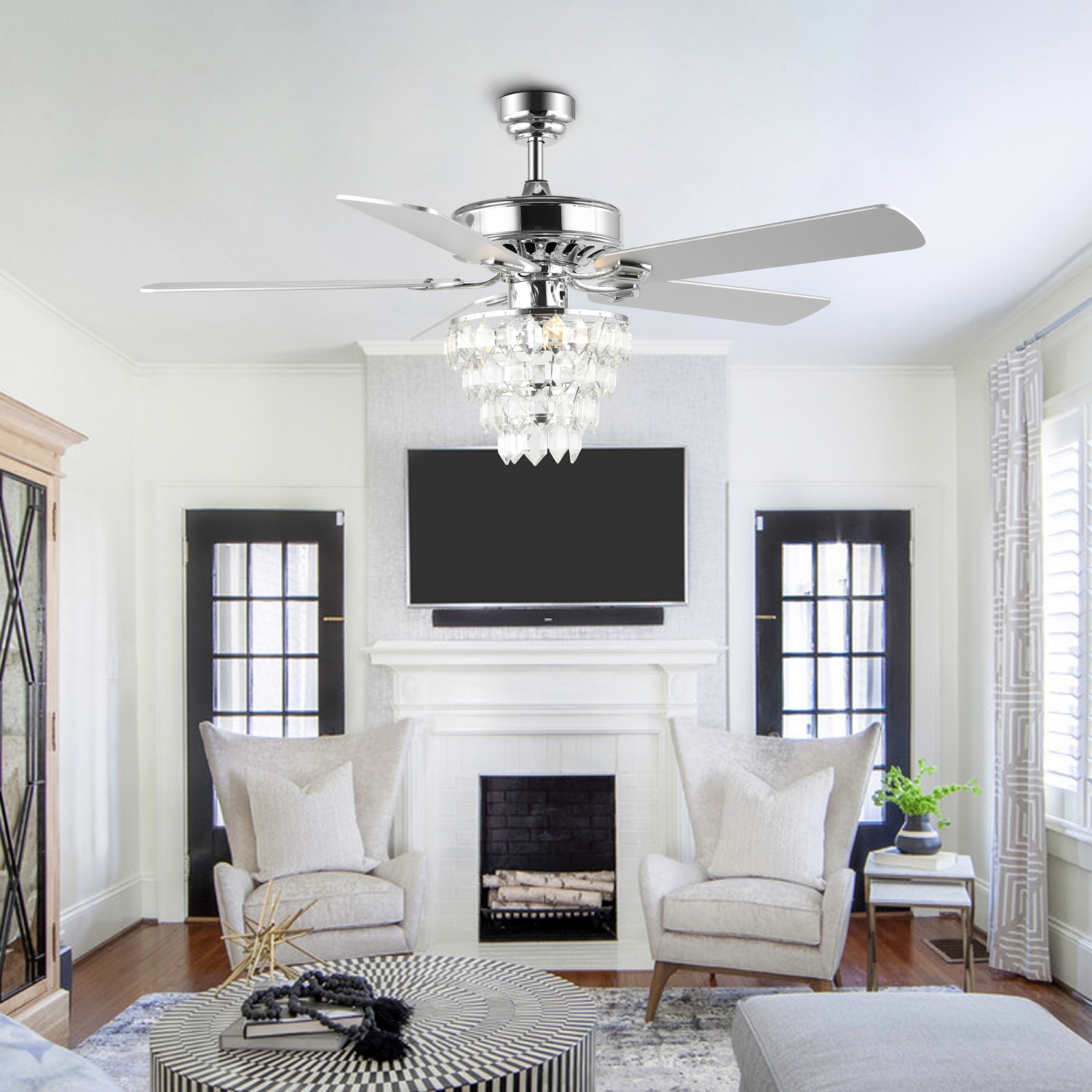 Mindy Glam Modern Crystal Shade LED Ceiling Fan with Remote