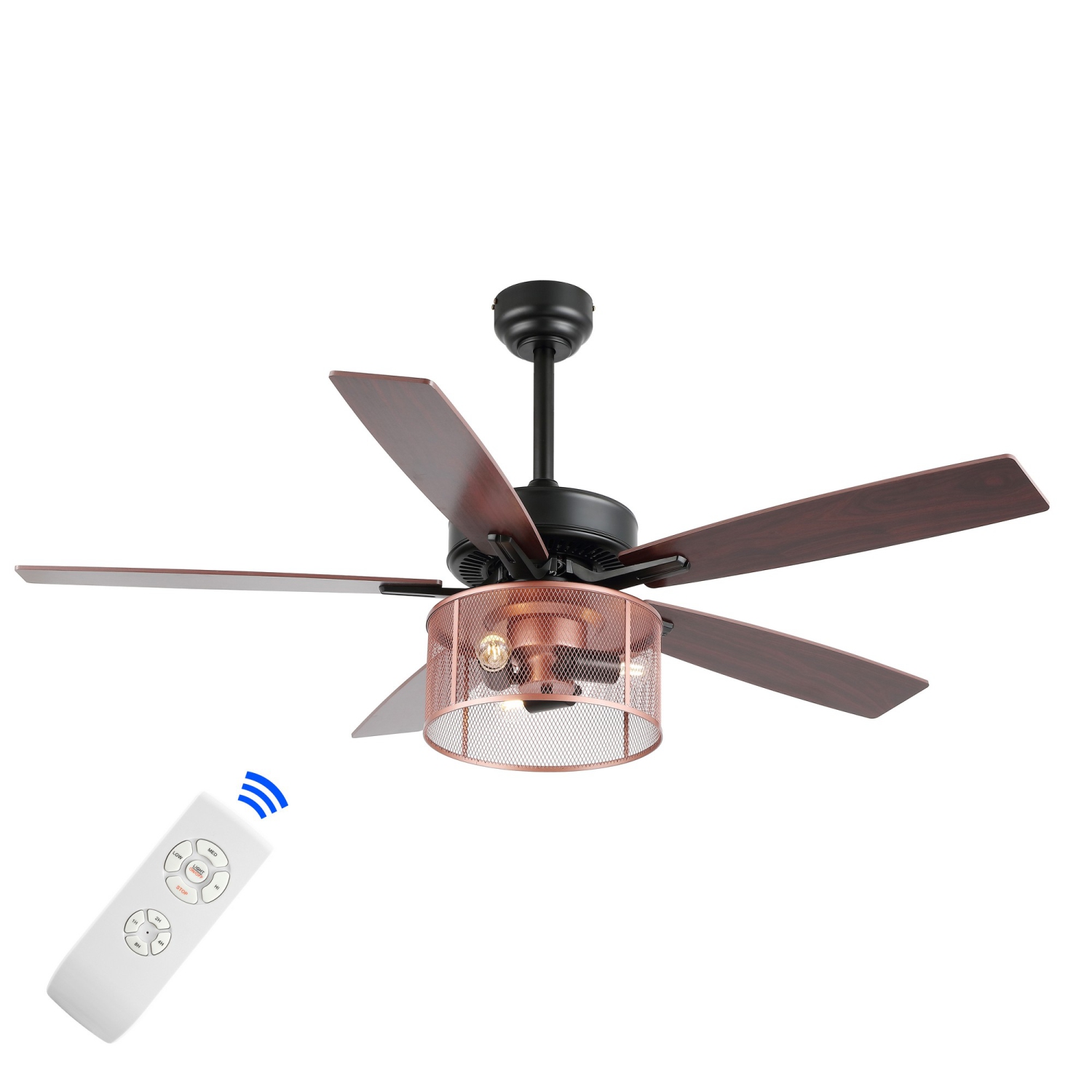 Max Farmhouse Industrial Iron/Wood Mobile Appremote Controlled LED Ceiling Fan
