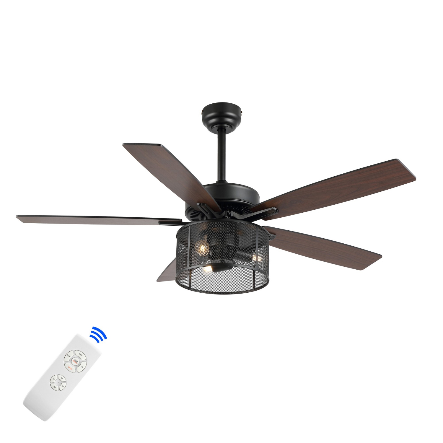 Max Farmhouse Industrial Iron/Wood Mobile Appremote Controlled LED Ceiling Fan