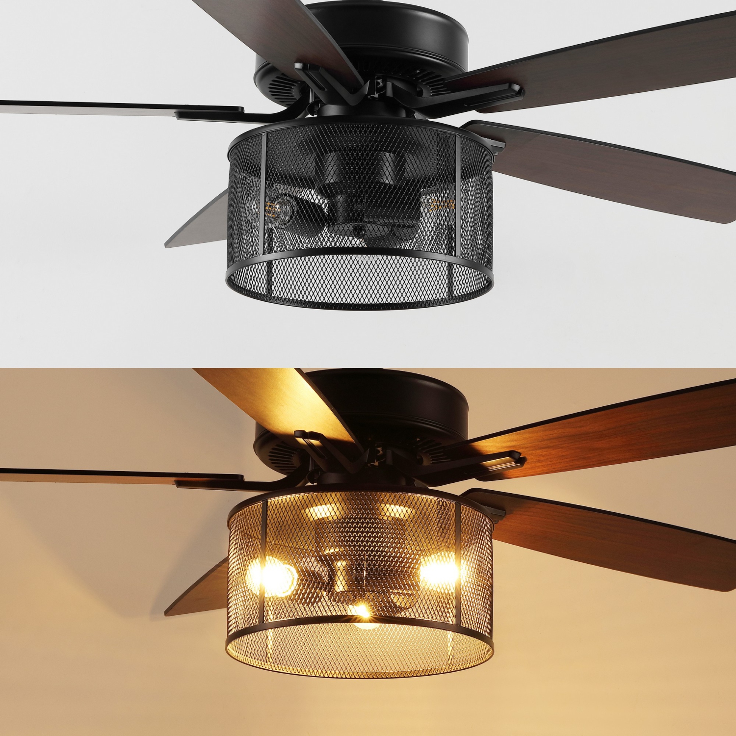 Max Farmhouse Industrial Iron/Wood Mobile Appremote Controlled LED Ceiling Fan