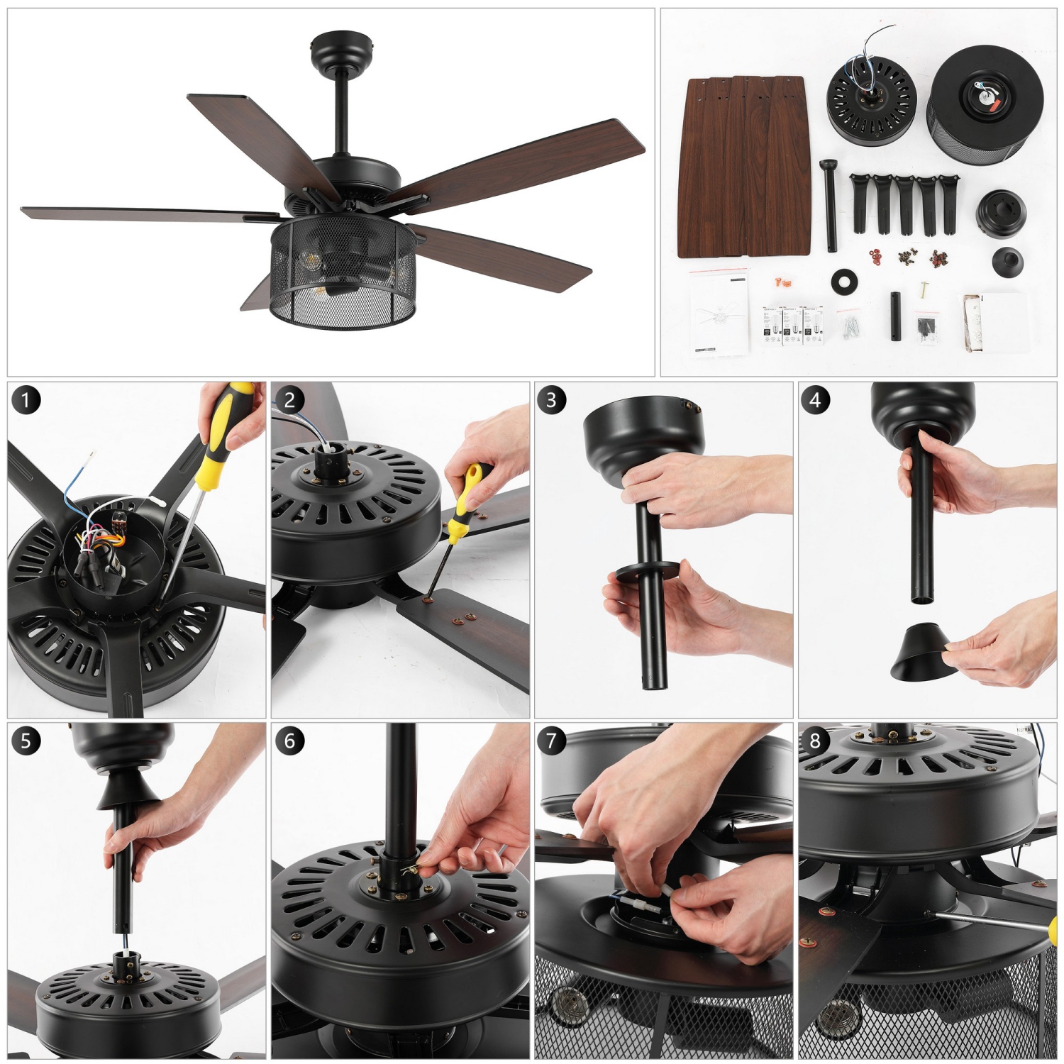 Max Farmhouse Industrial Iron/Wood Mobile Appremote Controlled LED Ceiling Fan