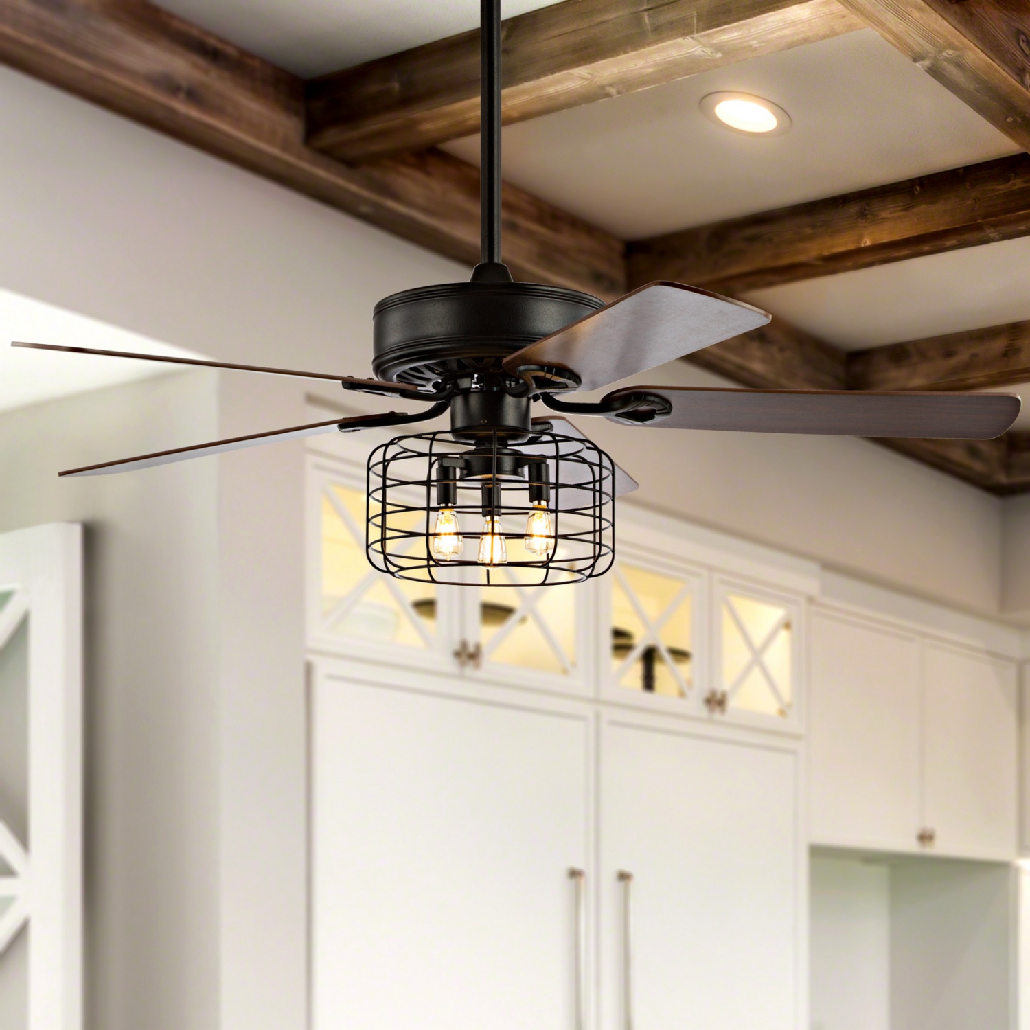 Asher Industrial Metal/Wood LED Ceiling Fan with Remote