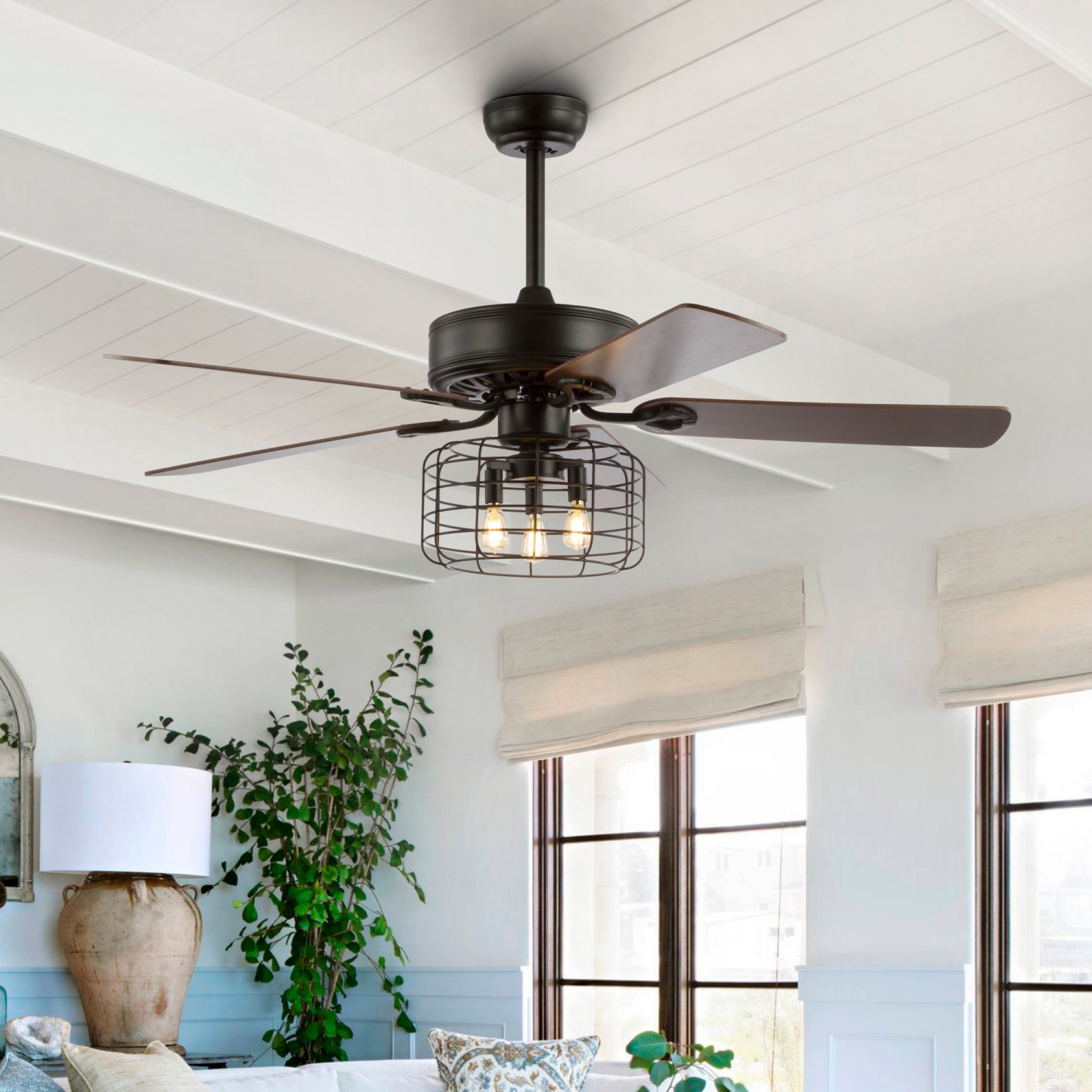 Asher Industrial Metal/Wood LED Ceiling Fan with Remote