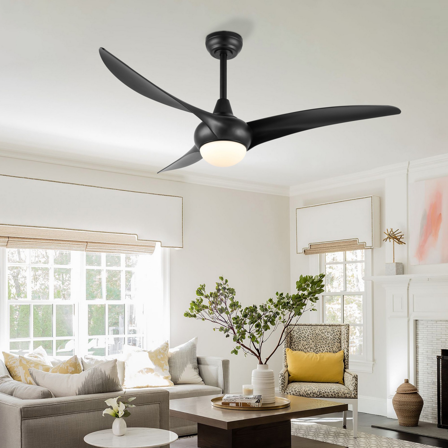 Aviator Coastal Vintage Iron/Plastic Retro Swirl Integrated LED Ceiling Fan