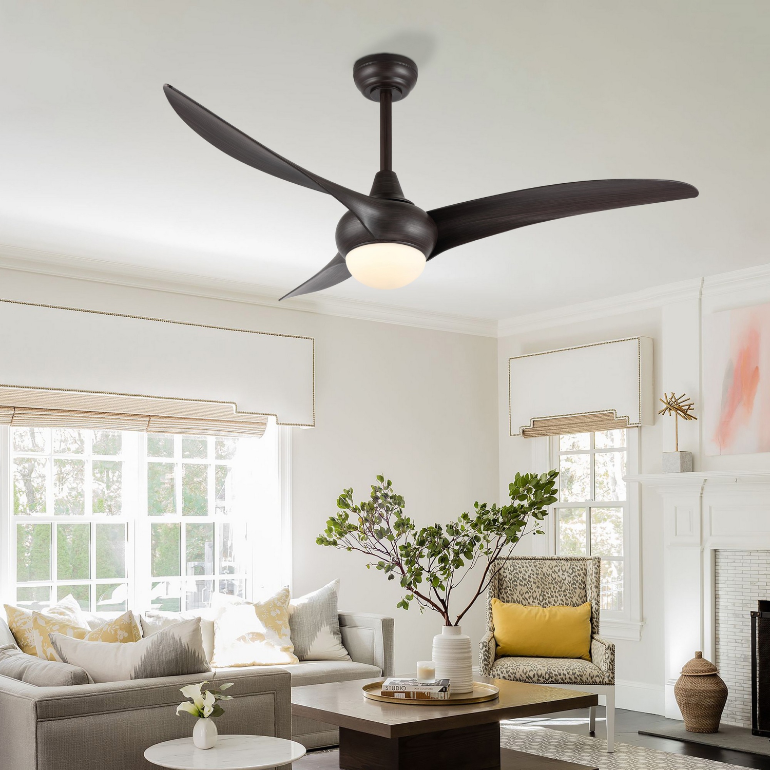 Aviator Coastal Vintage Iron/Plastic Retro Swirl Integrated LED Ceiling Fan