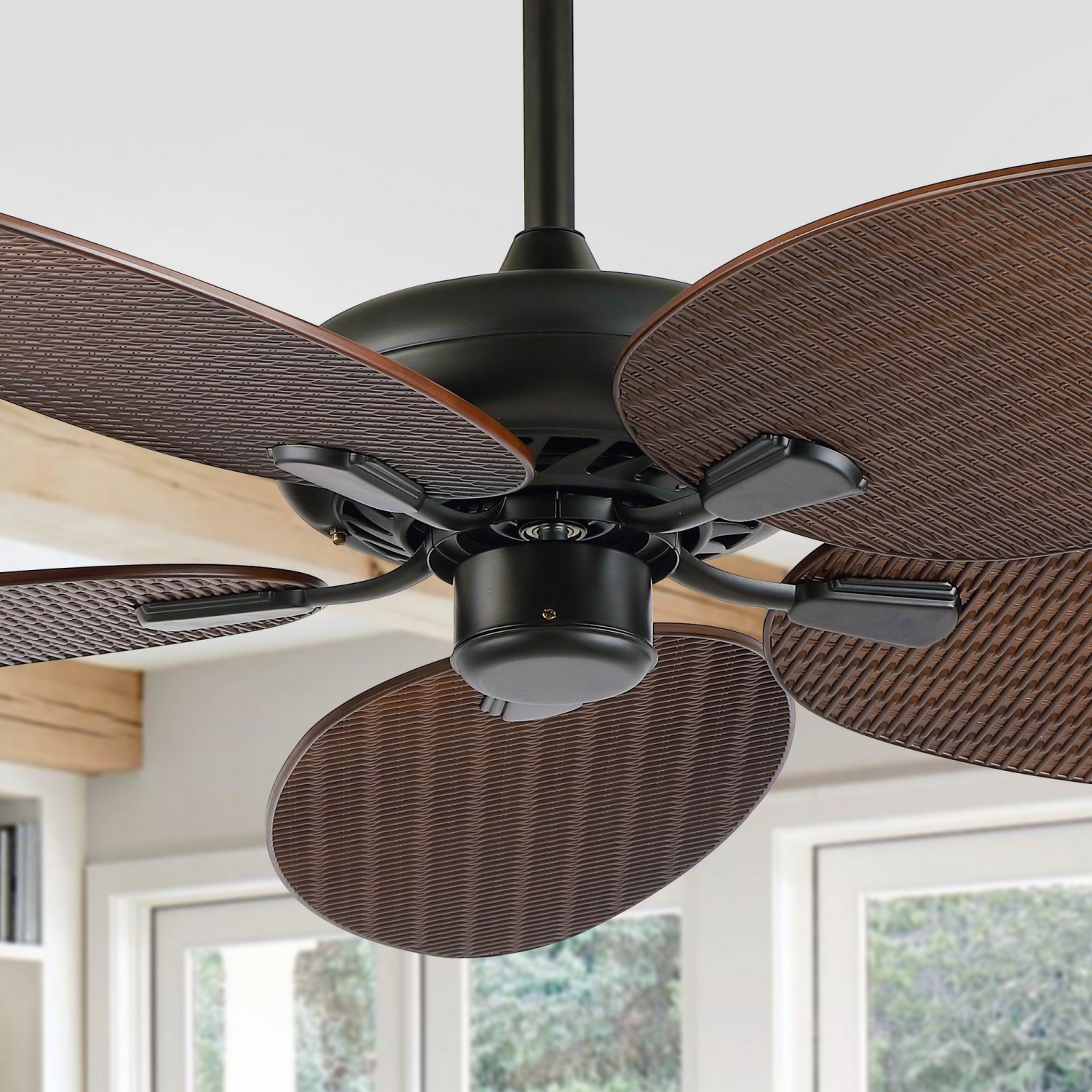 Raffles Bohemian Industrial Iron/Plastic Palm Blade Ceiling Fan