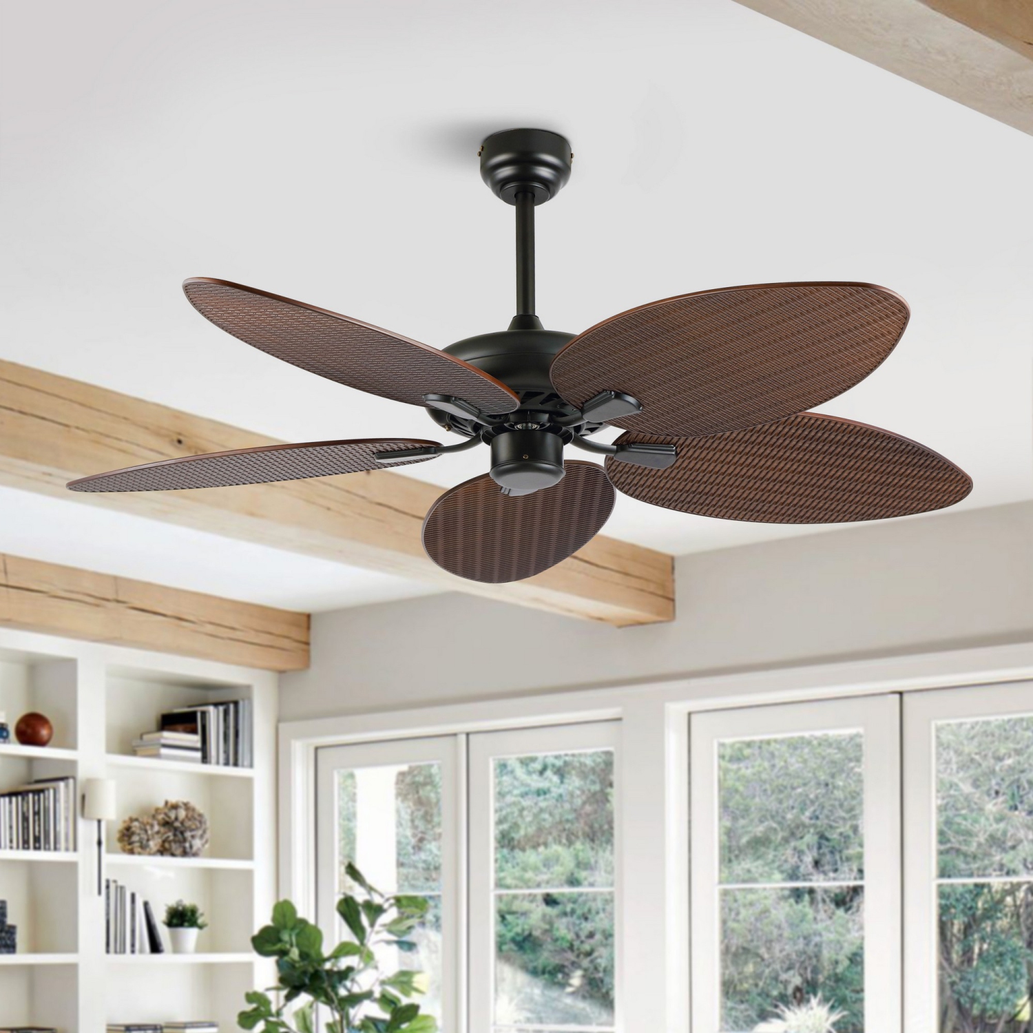 Raffles Bohemian Industrial Iron/Plastic Palm Blade Ceiling Fan