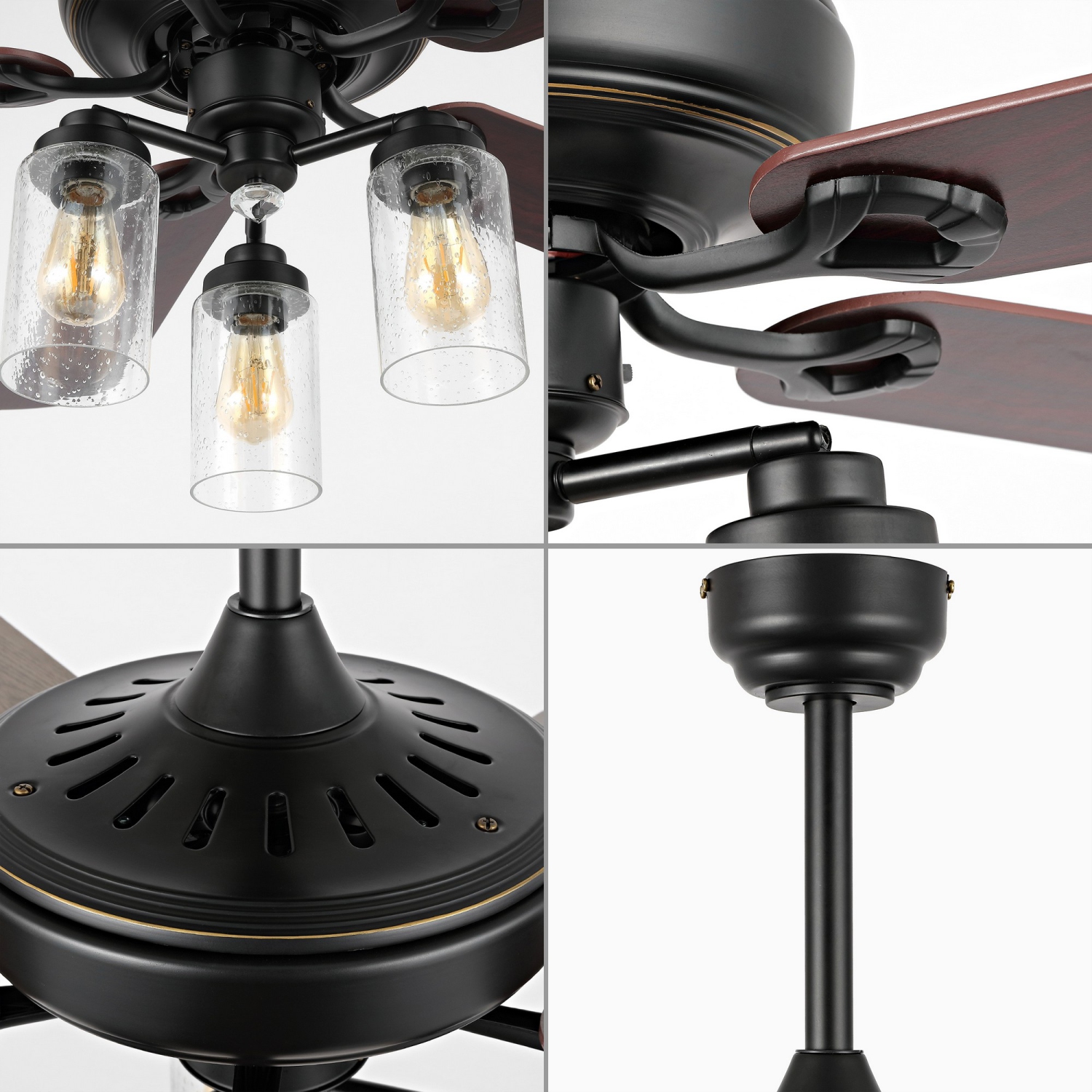 Lucas Rustic Industrial Iron/Woodseeded Glass Mobile Appremote Controlled LED Ceiling Fan