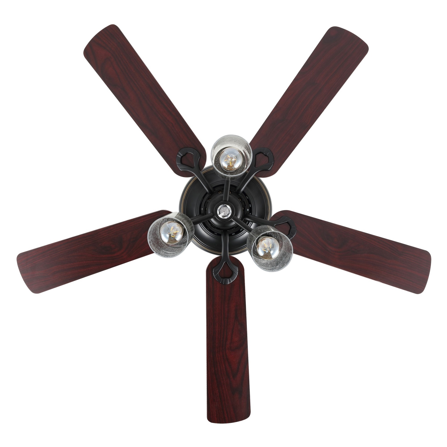 Lucas Rustic Industrial Iron/Woodseeded Glass Mobile Appremote Controlled LED Ceiling Fan