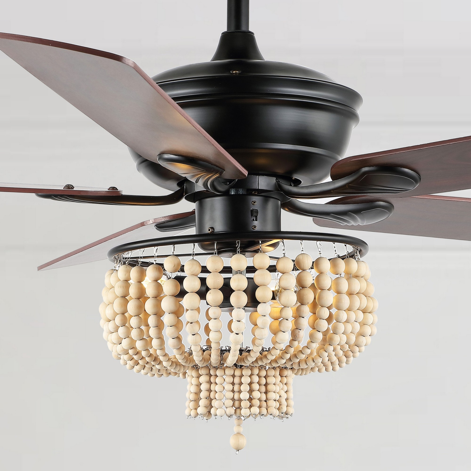 Opal Farmhouse Rustic Wood Bead Shade LED Ceiling Fan with Remote