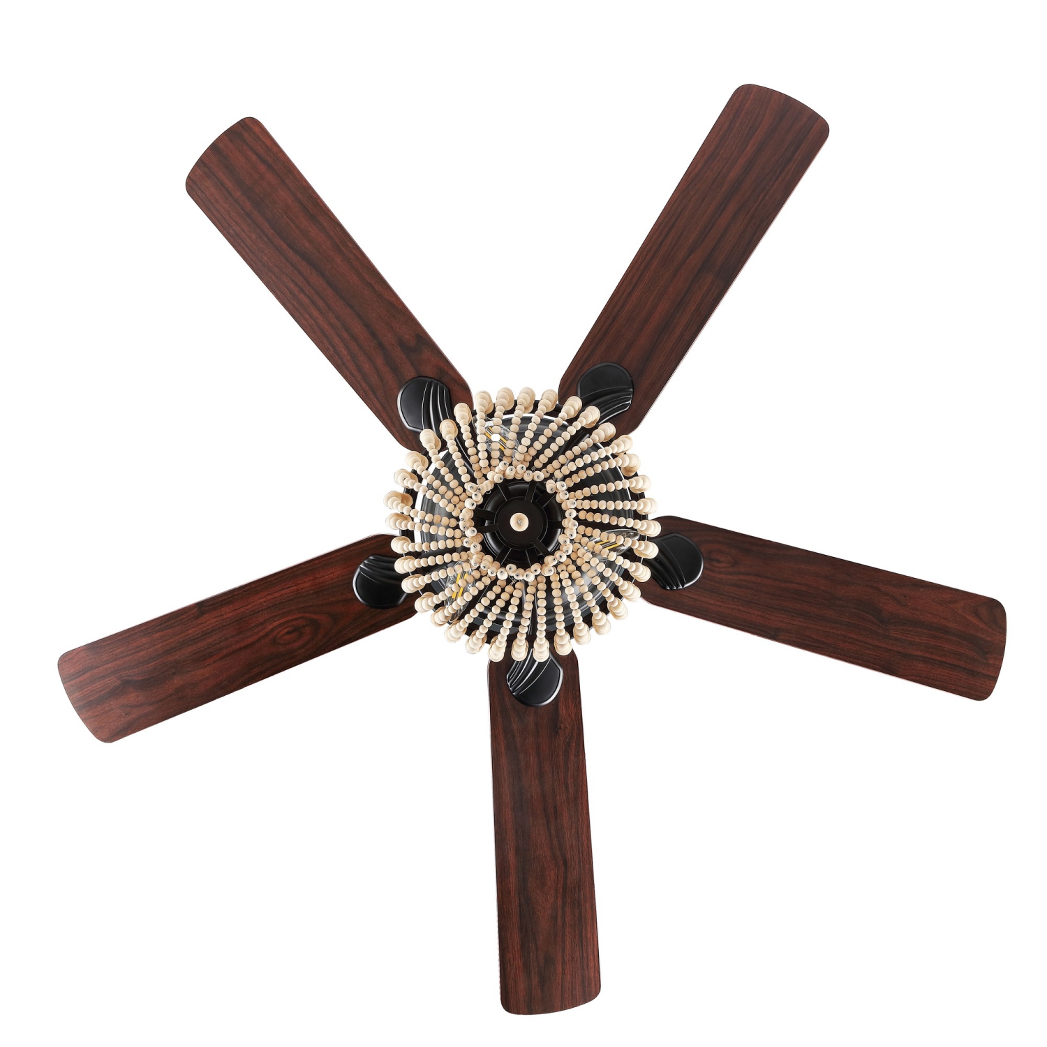 Opal Farmhouse Rustic Wood Bead Shade LED Ceiling Fan with Remote