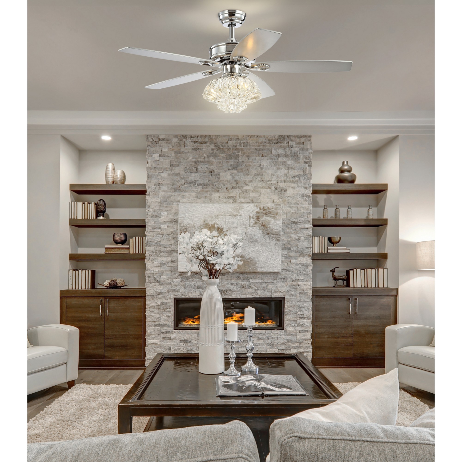 Kate Glam Crystal Drum LED Ceiling Fan with Remote