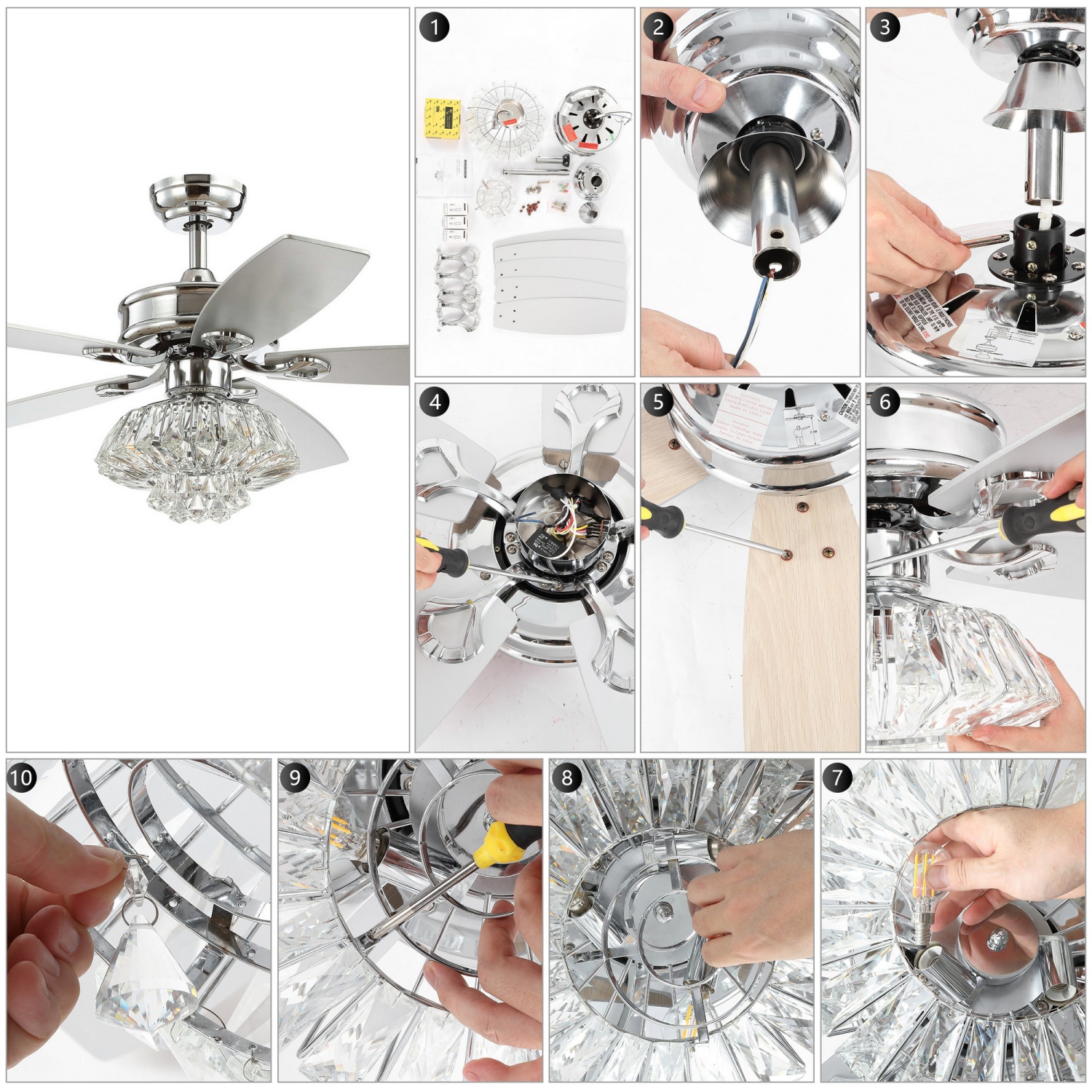 Kate Glam Crystal Drum LED Ceiling Fan with Remote