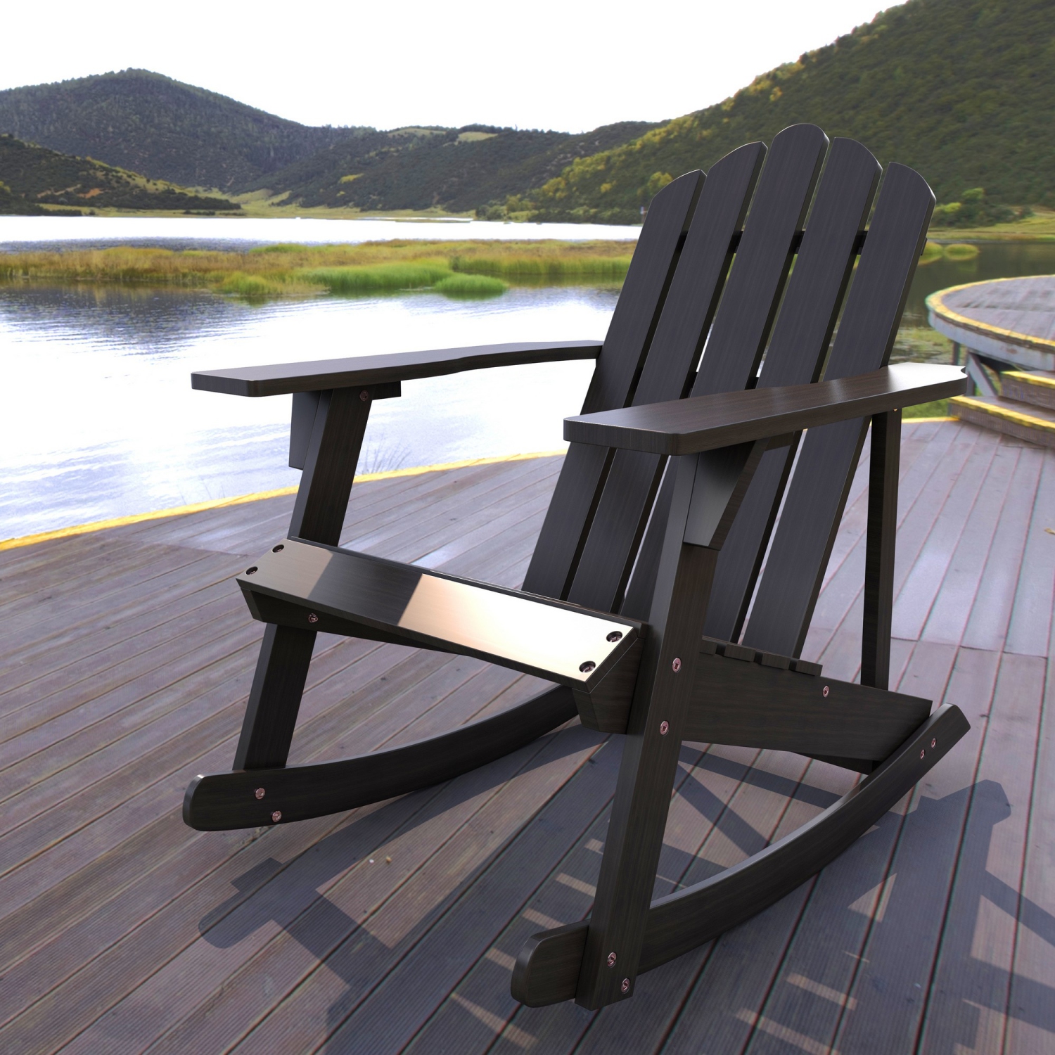 Kiawah Outdoor Patio Classic Acacia Adirondack Rocking Chair