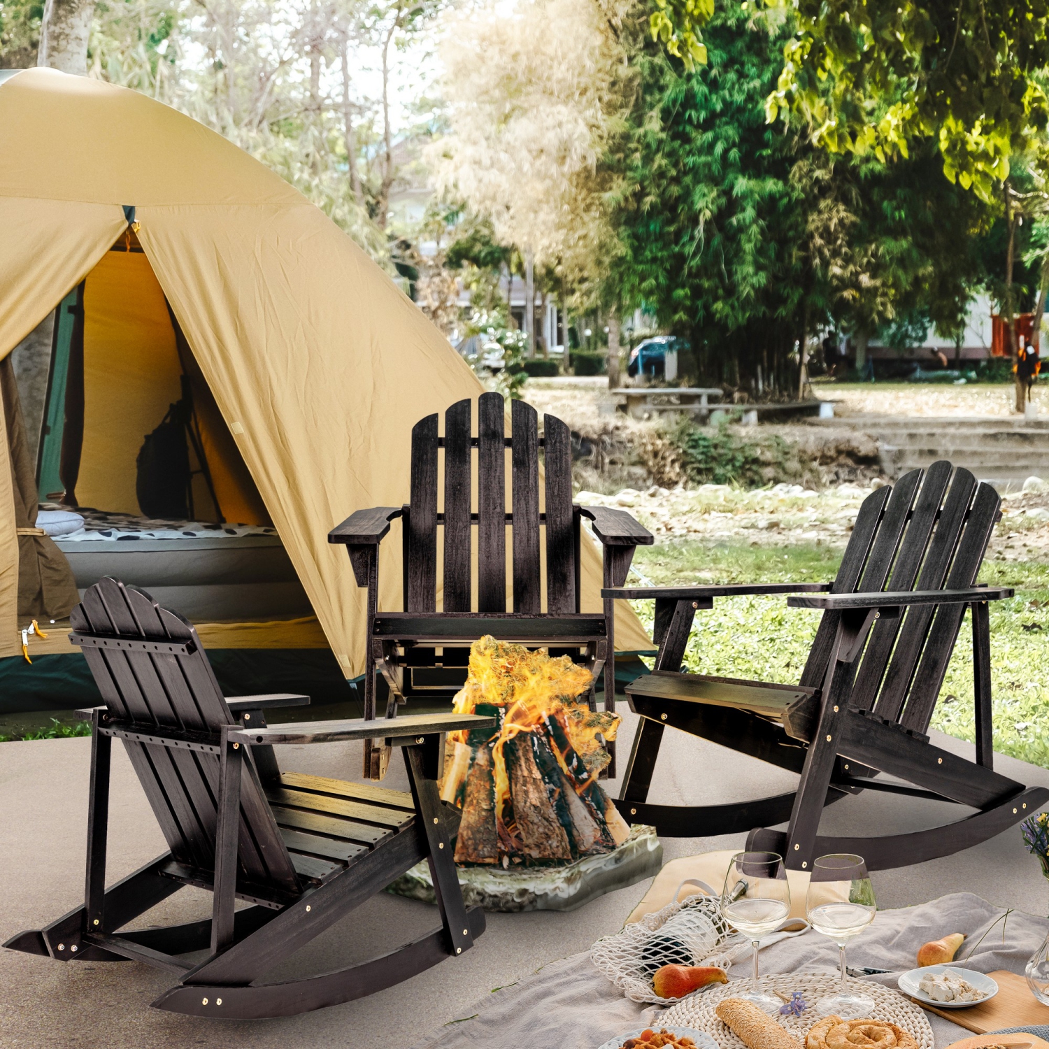 Kiawah Outdoor Patio Classic Acacia Adirondack Rocking Chair