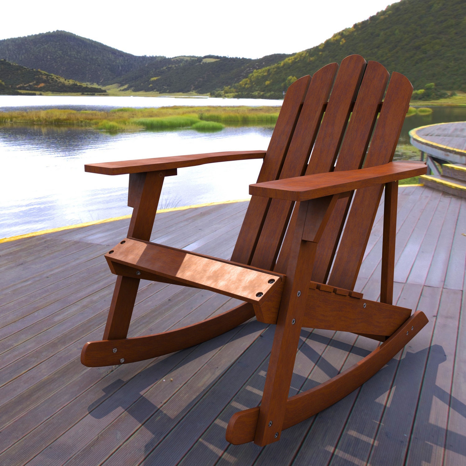 Chaise berçante classique en acacia pour patio extérieur Kiawah