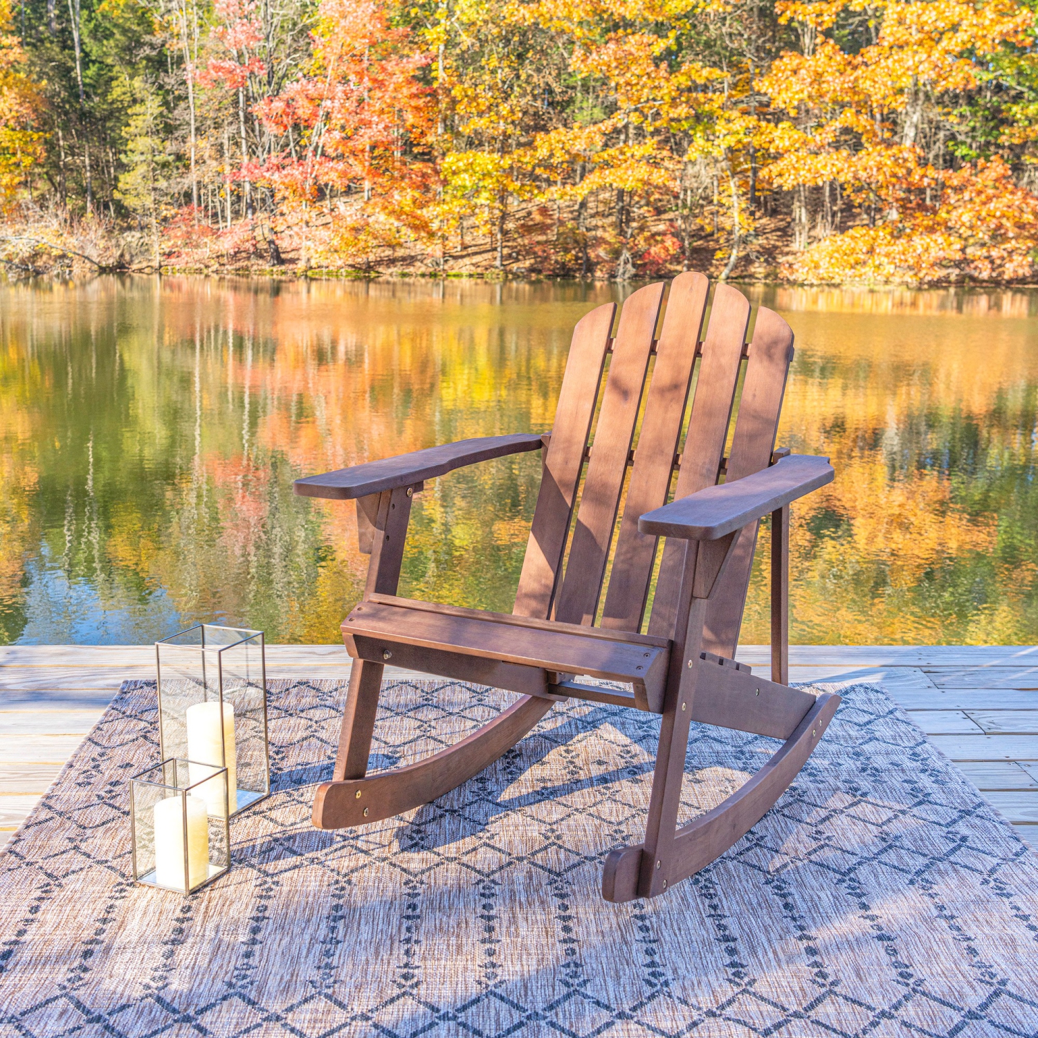 Chaise berçante classique en acacia pour patio extérieur Kiawah