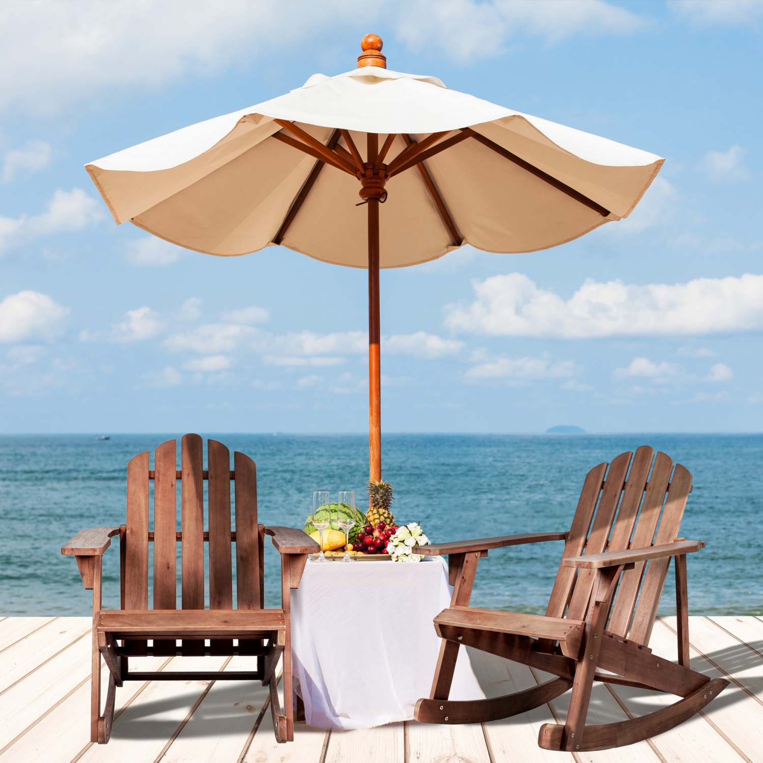 Chaise berçante classique en acacia pour patio extérieur Kiawah