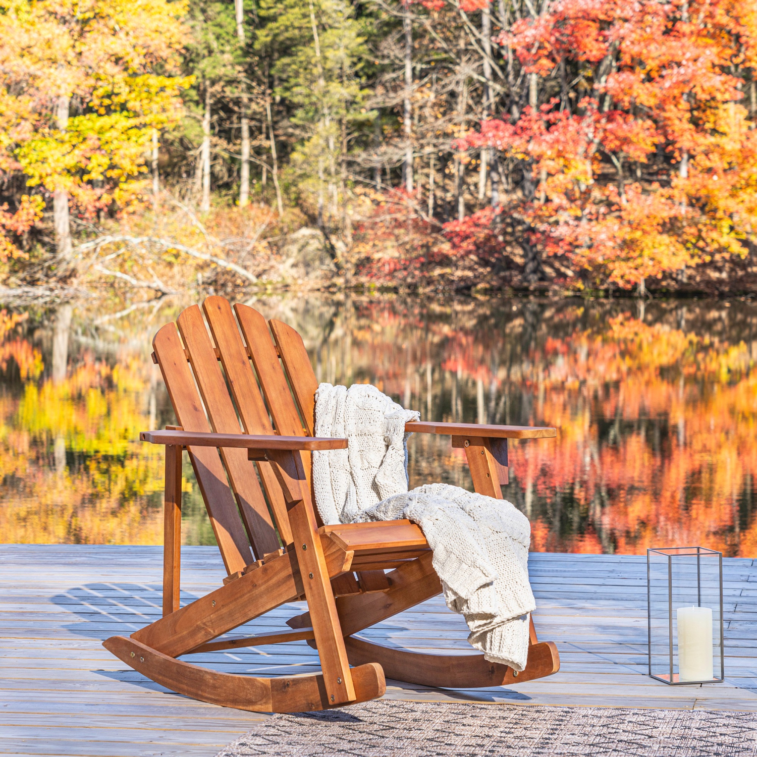 Kiawah Outdoor Patio Classic Acacia Adirondack Rocking Chair