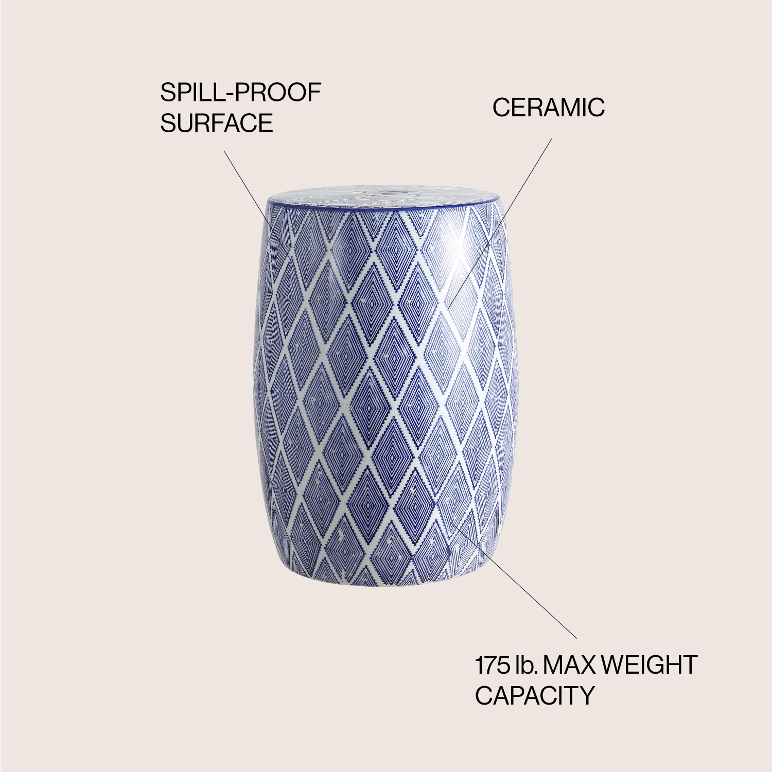 Moroccan Diamonds Ceramic Drum Garden Stool