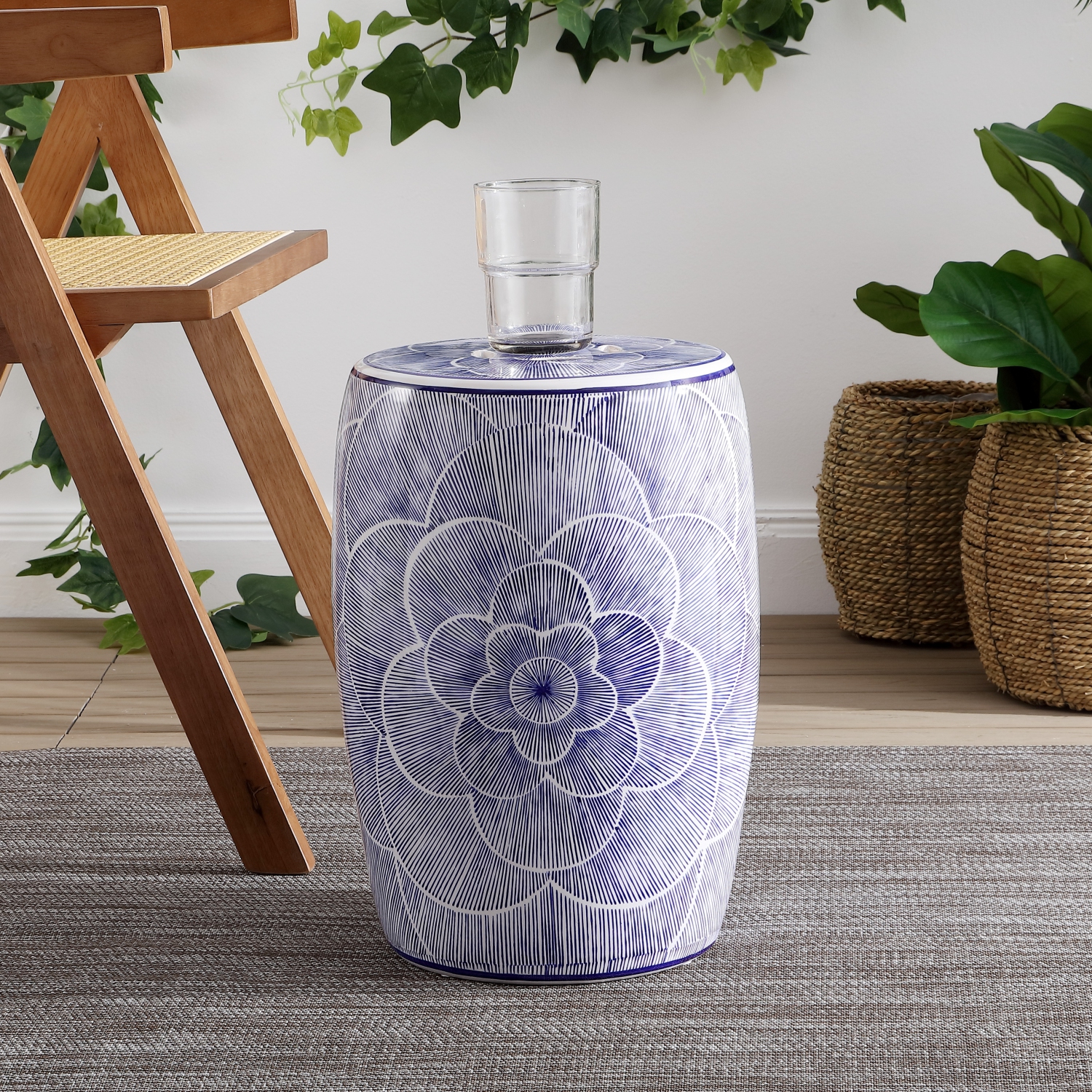 Camellia Ceramic Drum Garden Stool