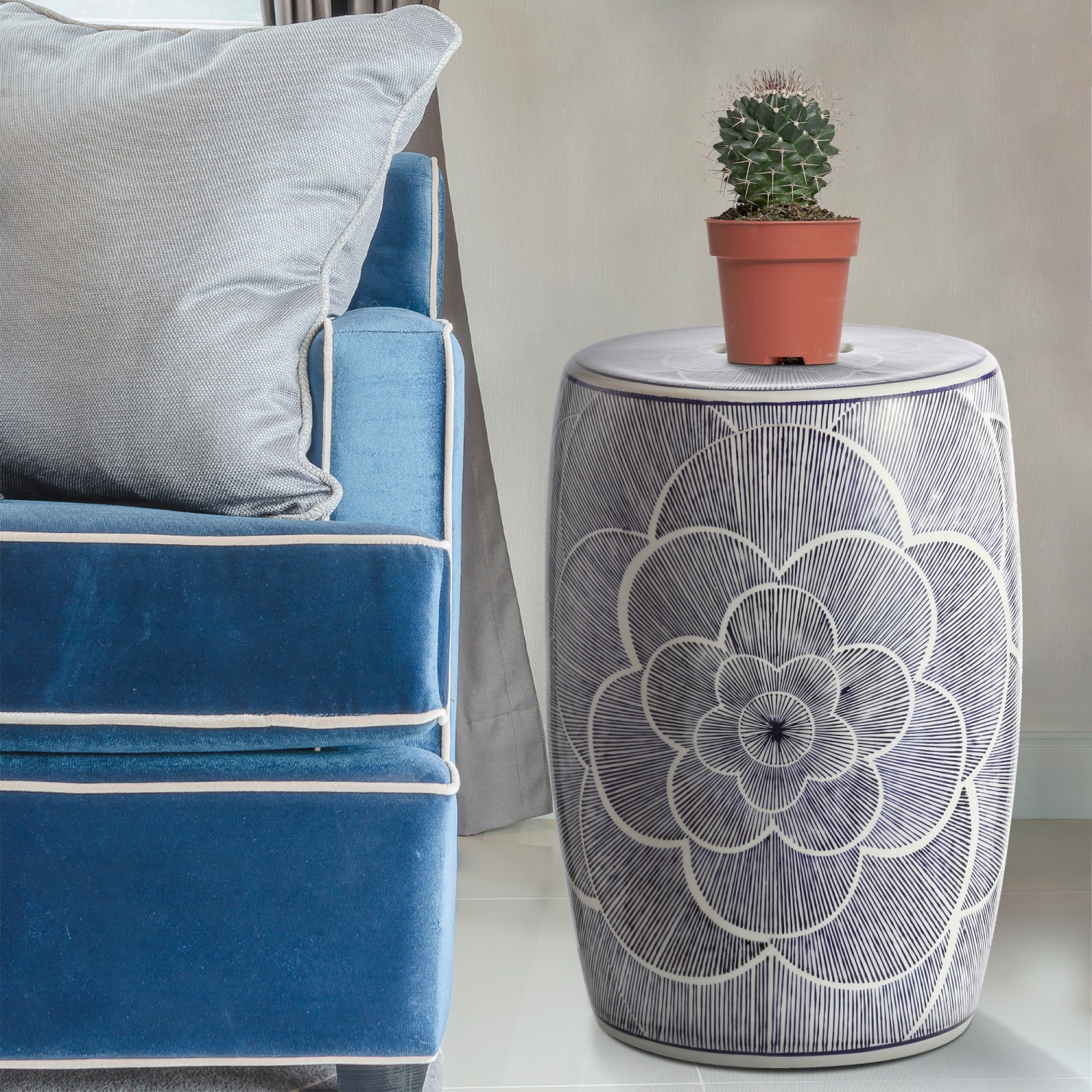 Camellia Ceramic Drum Garden Stool