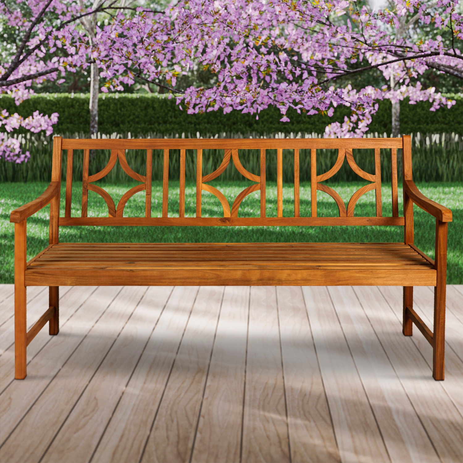 Sloane Ogee Diamond Back Acacia Wood Outdoor Garden Patio Bench