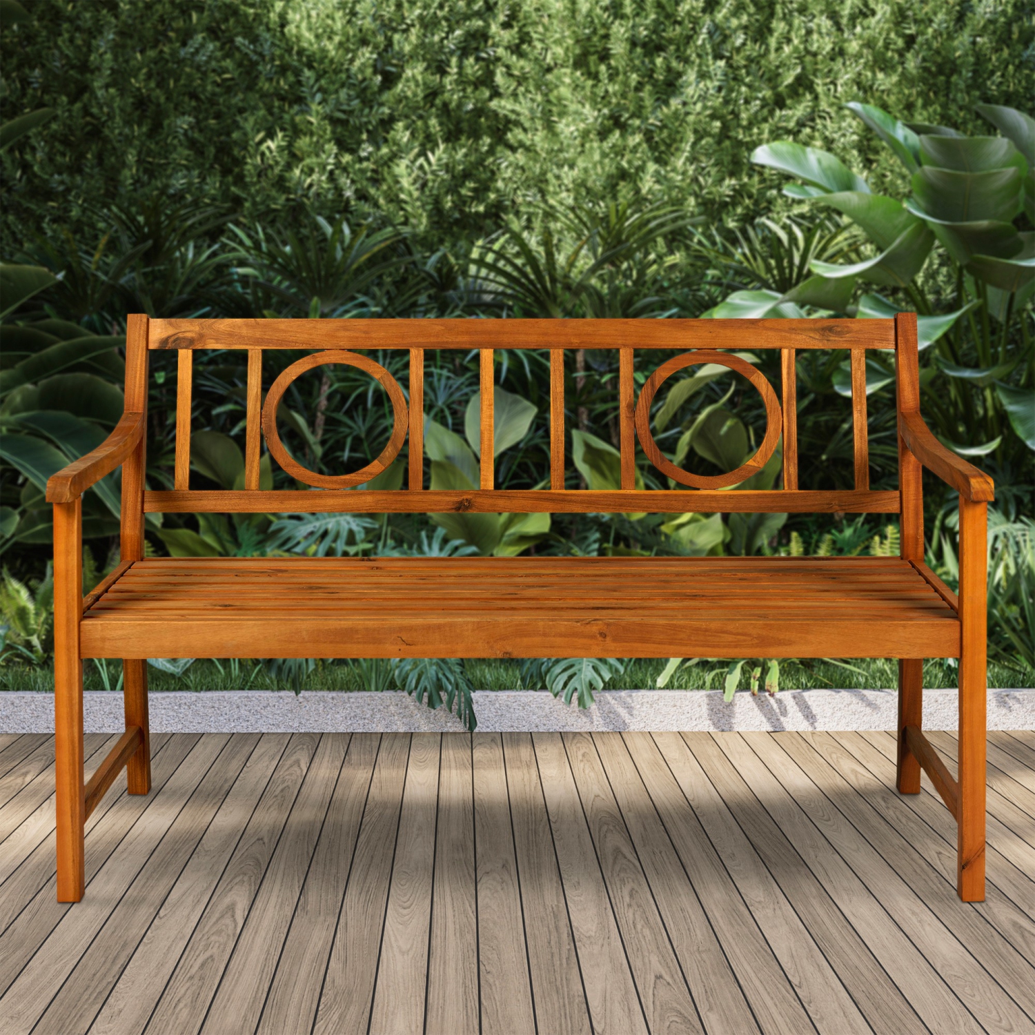Apollo Circle Back Acacia Wood Outdoor Garden Patio Bench