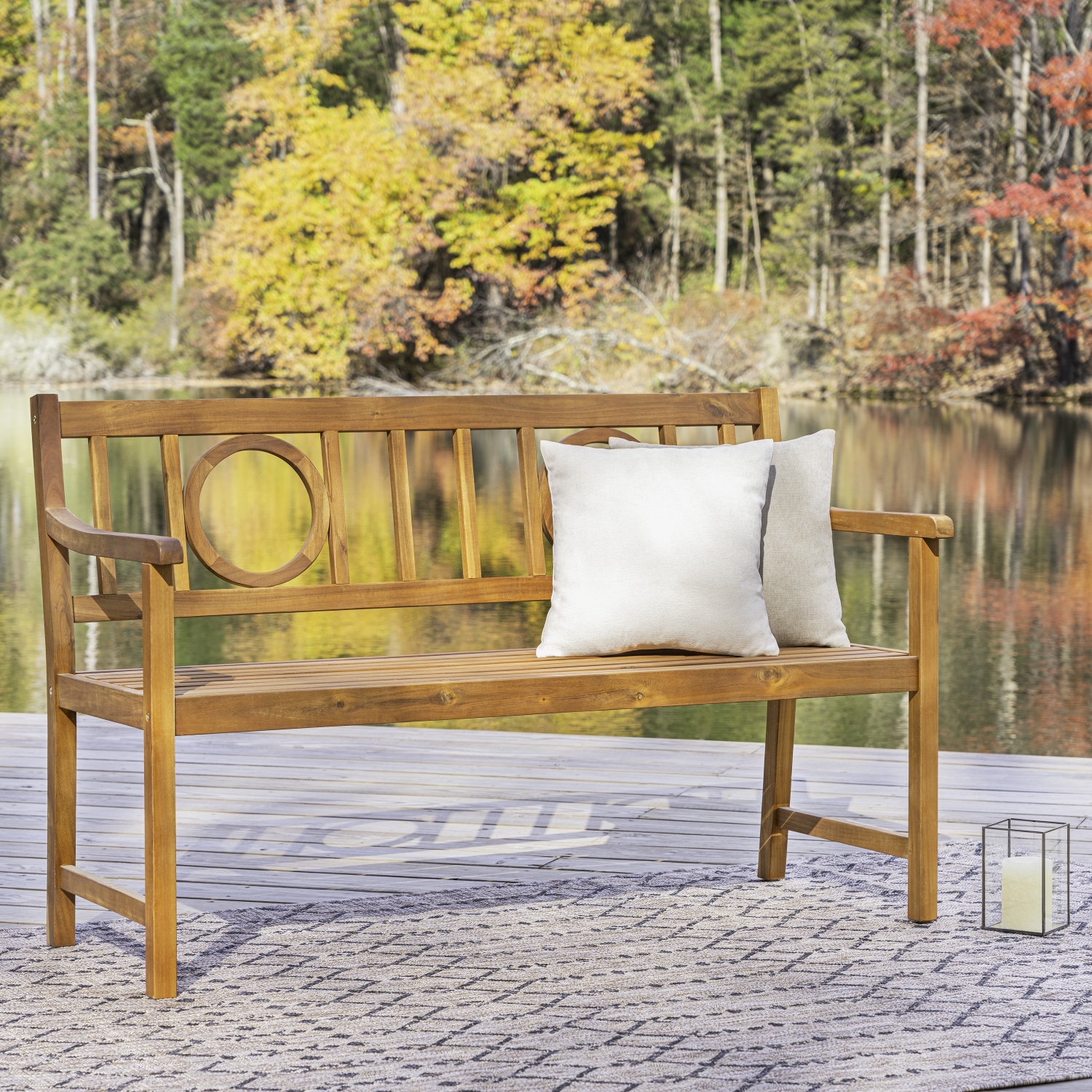 Apollo Circle Back Acacia Wood Outdoor Garden Patio Bench