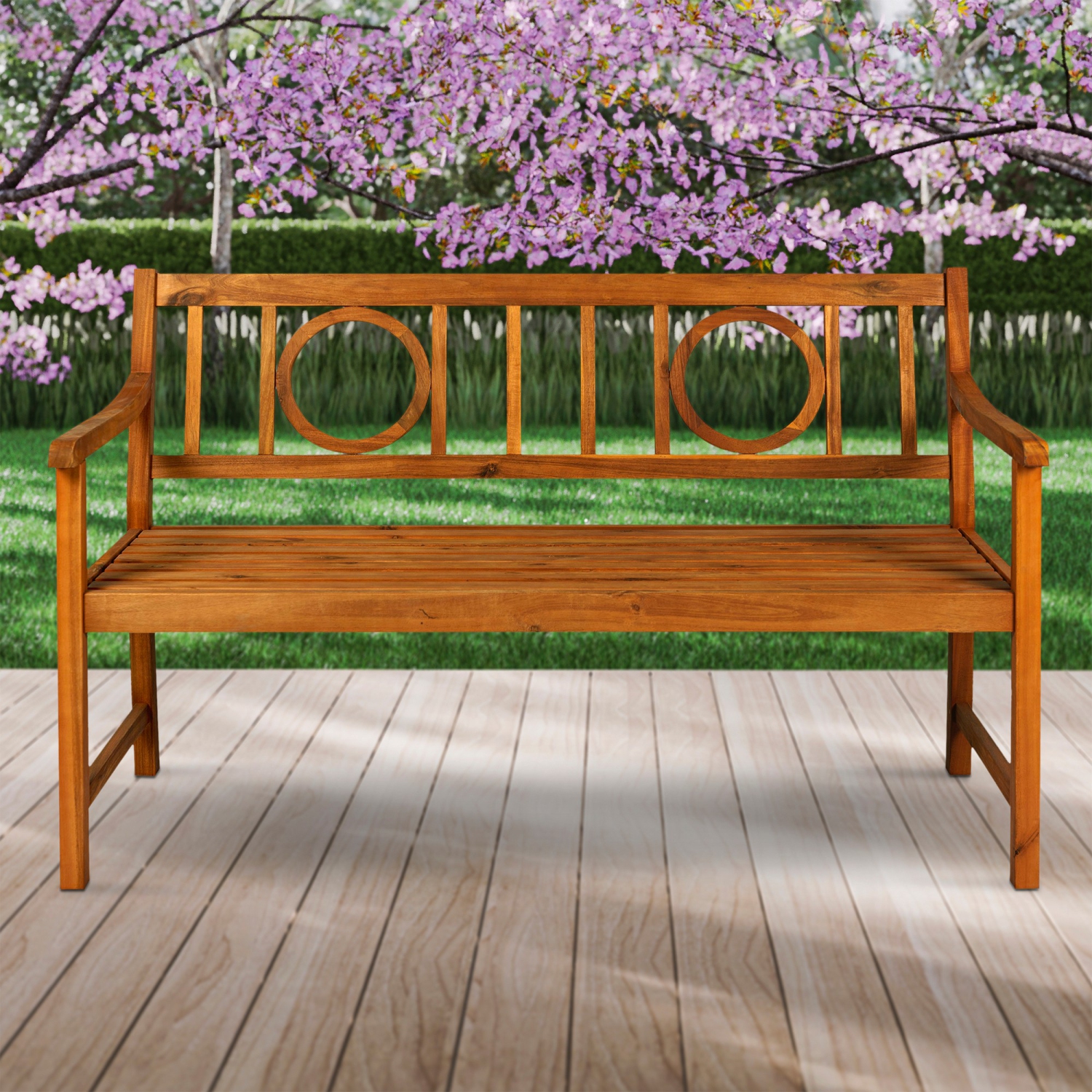 Apollo Circle Back Acacia Wood Outdoor Garden Patio Bench