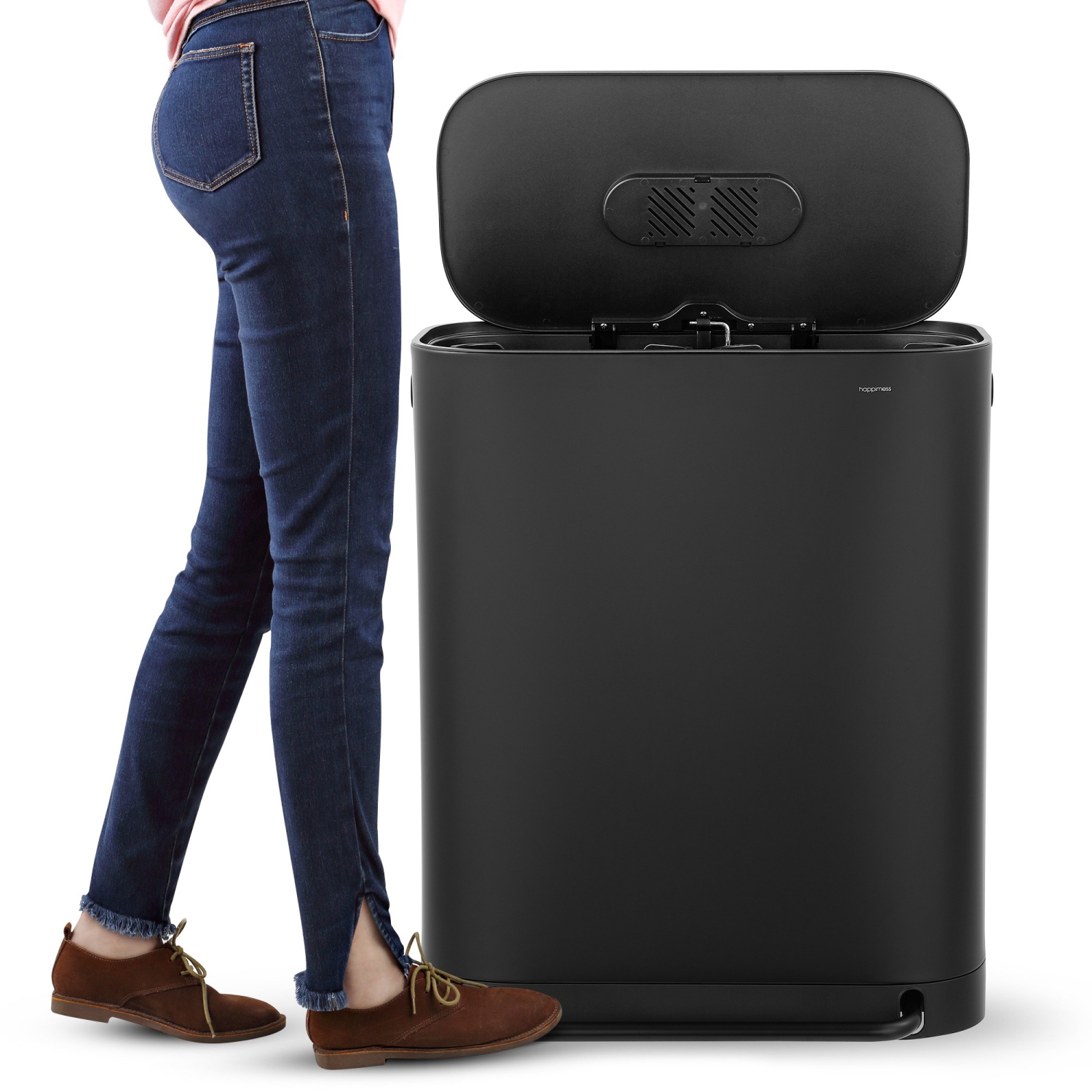 Beni Kitchen Trash/Recycling Double-Bucket Step-Open Trash Can with Liners