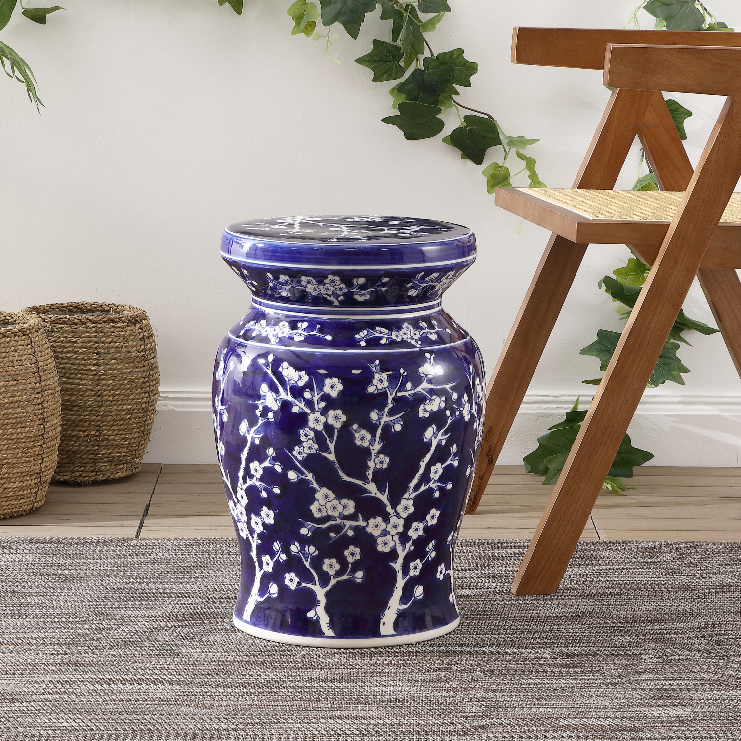 Cherry Blossom Ceramic Garden Stool
