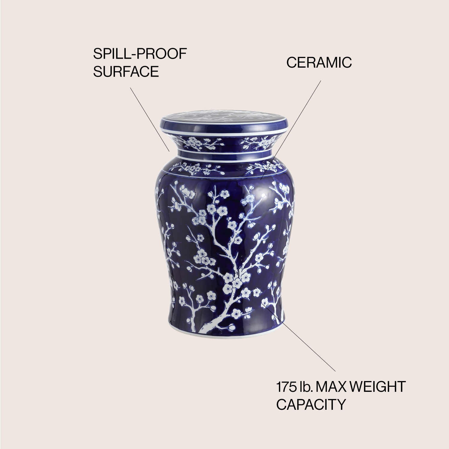 Cherry Blossom Ceramic Garden Stool