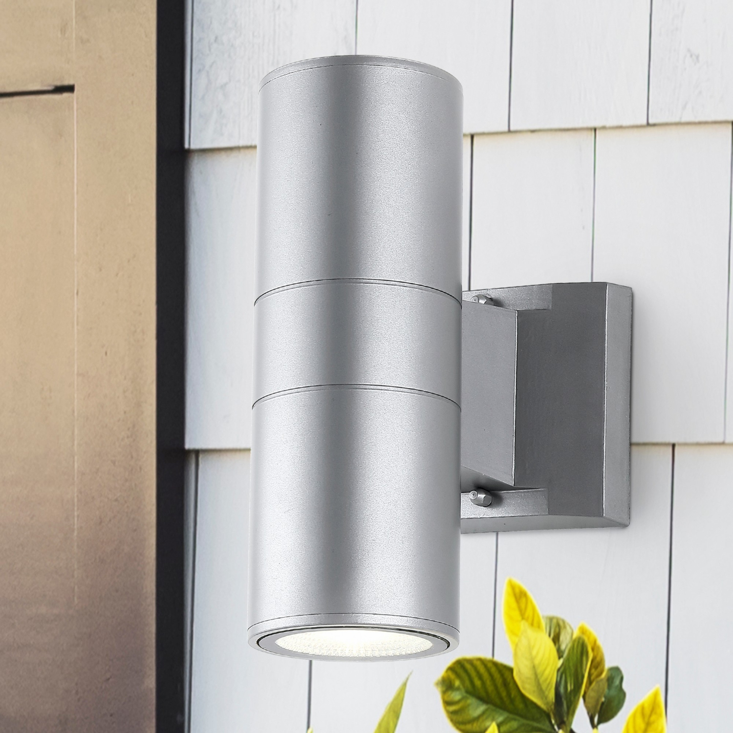 Duo Modern Midcentury Cylinder Outdoor Metal/Glass Integrated LED Wall Sconce