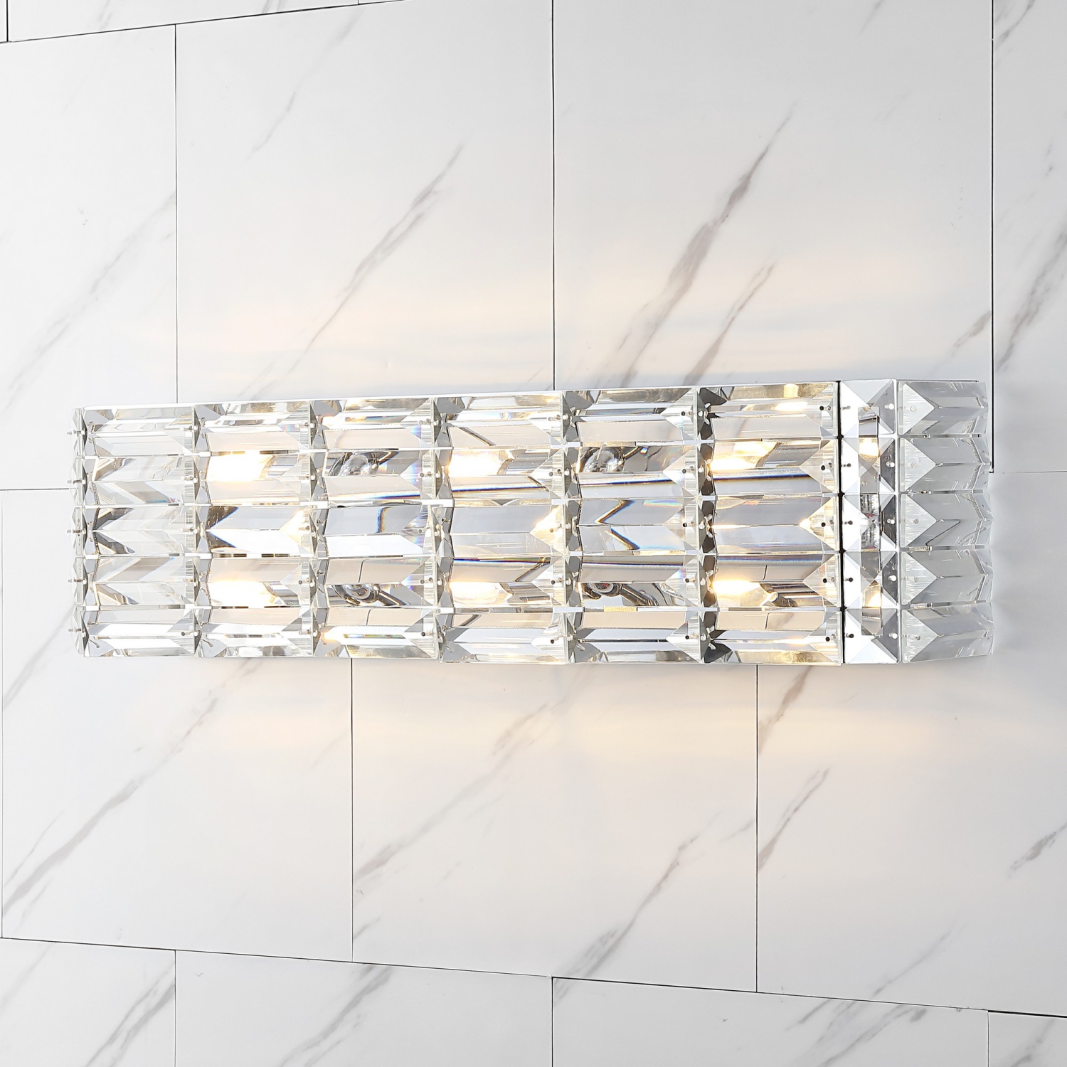 Evelyn Crystal Rectangle Ironcrystal Glam Modern LED Vanity Light