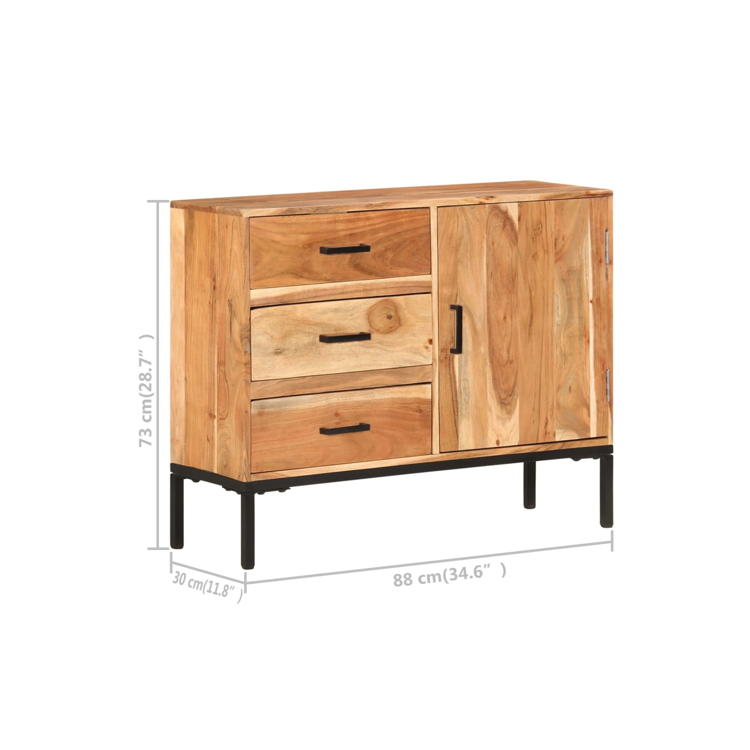 vidaXL Sideboard 88x30x73 cm Solid Acacia Wood