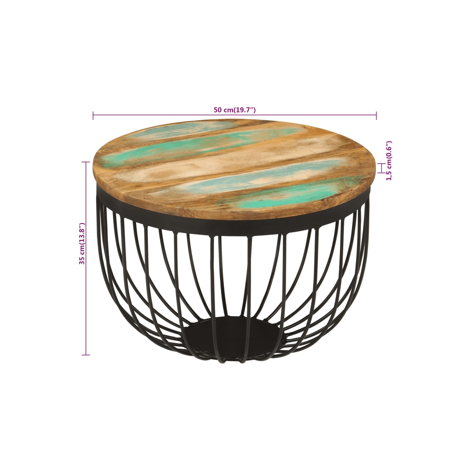 vidaXL Coffee Table Ø50x35 cm Solid Wood Reclaimed and Steel