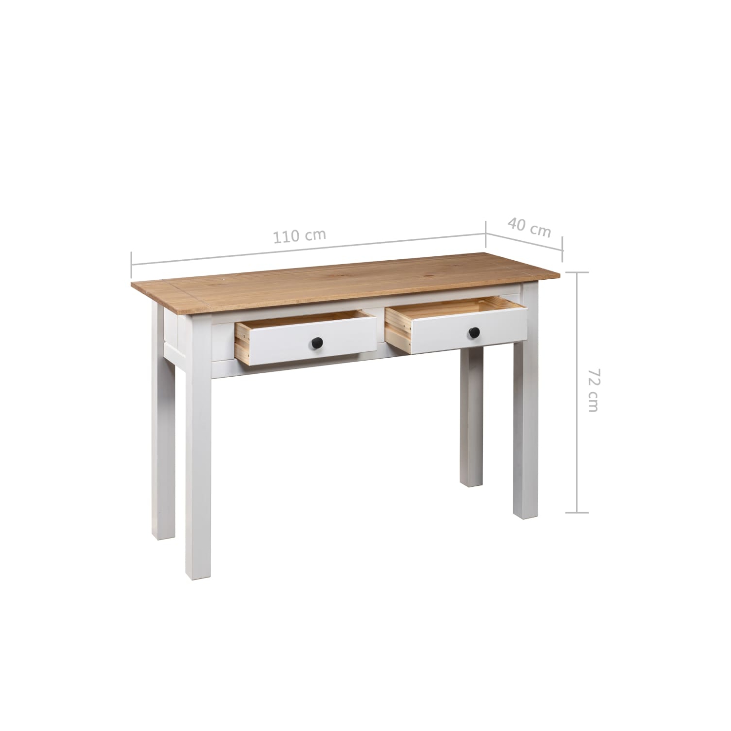 vidaXL Console Table White 110x40x72 cm Solid Pine Wood Panama Range