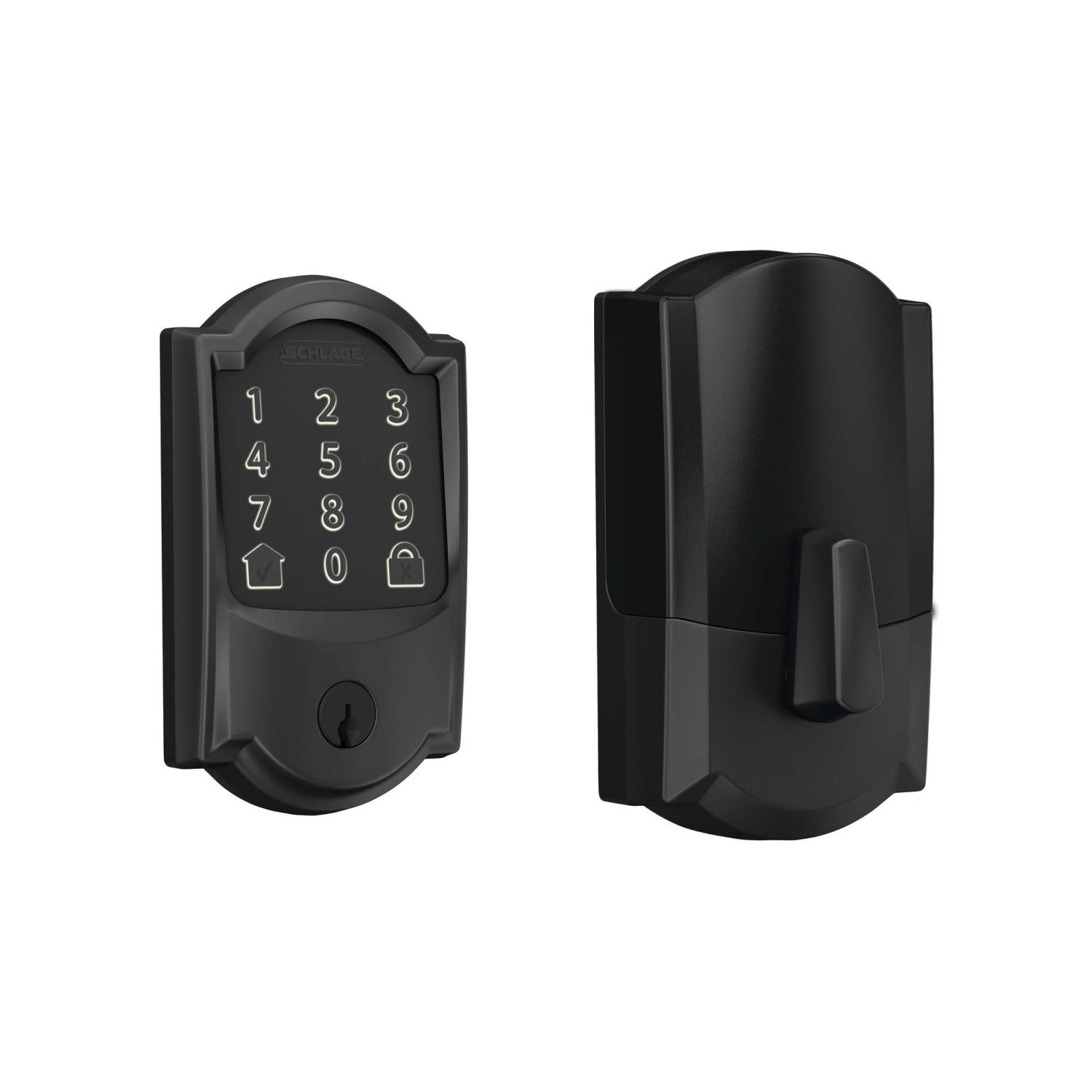 Pêne dormant Wi-Fi intelligent Encode de Schlage avec bordure Camelot, noir mat