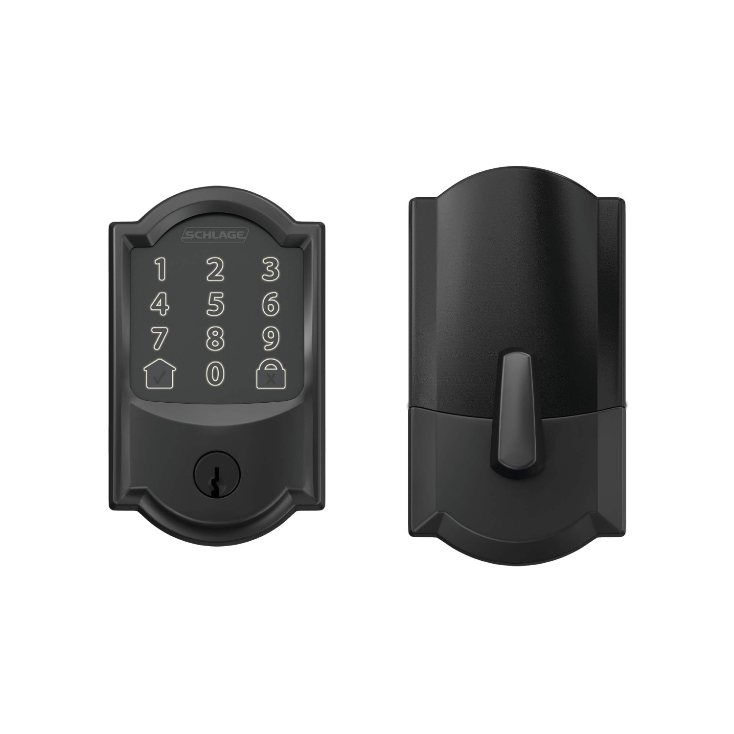 Pêne dormant Wi-Fi intelligent Encode de Schlage avec bordure Camelot, noir mat